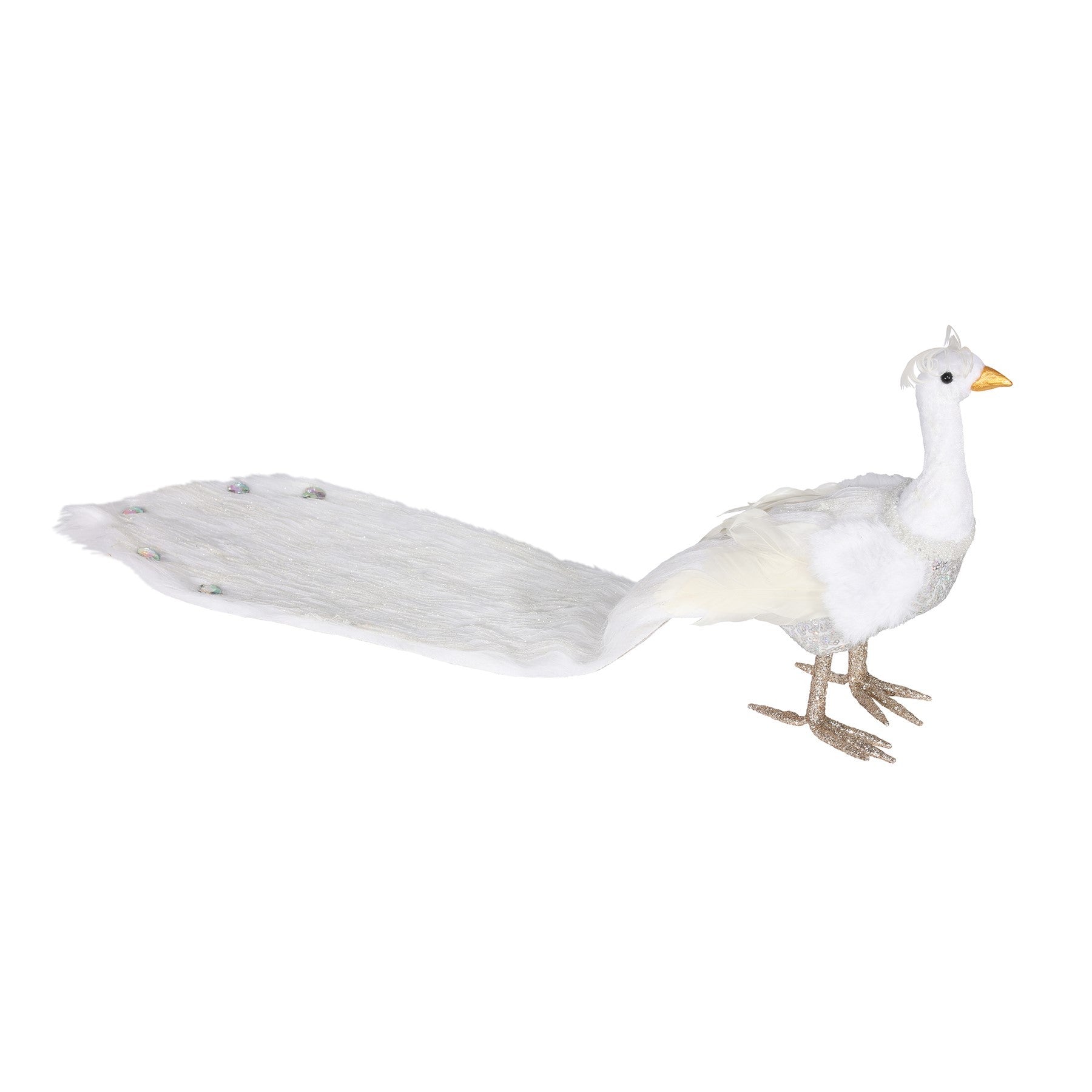 View White Long Tail Peacock with Faux Fur 66cm information