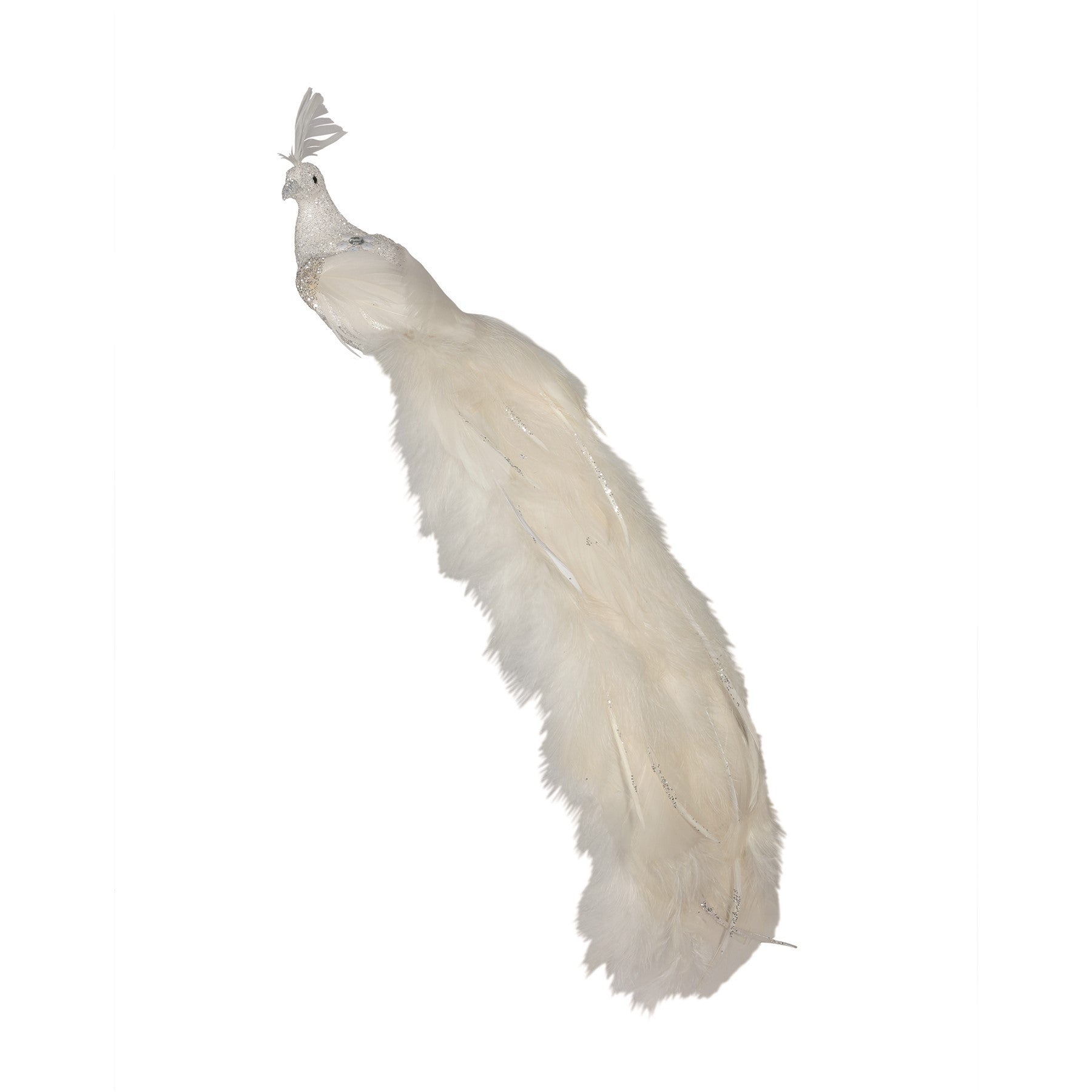 View White Peacock with White Glitter Feather and Clip 60cm information