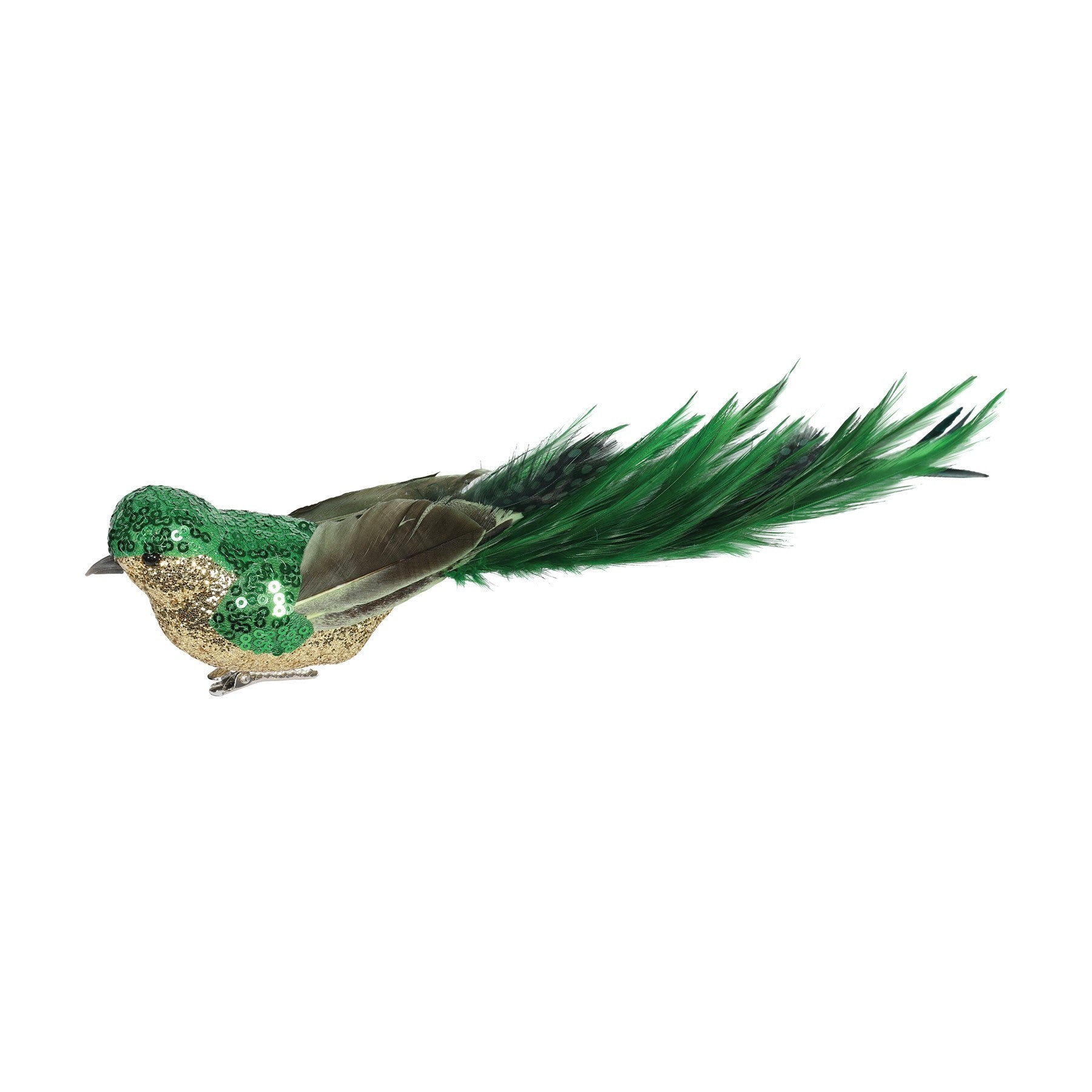 View Green Gold Sequin Glitter Bird with Clip 29cm information