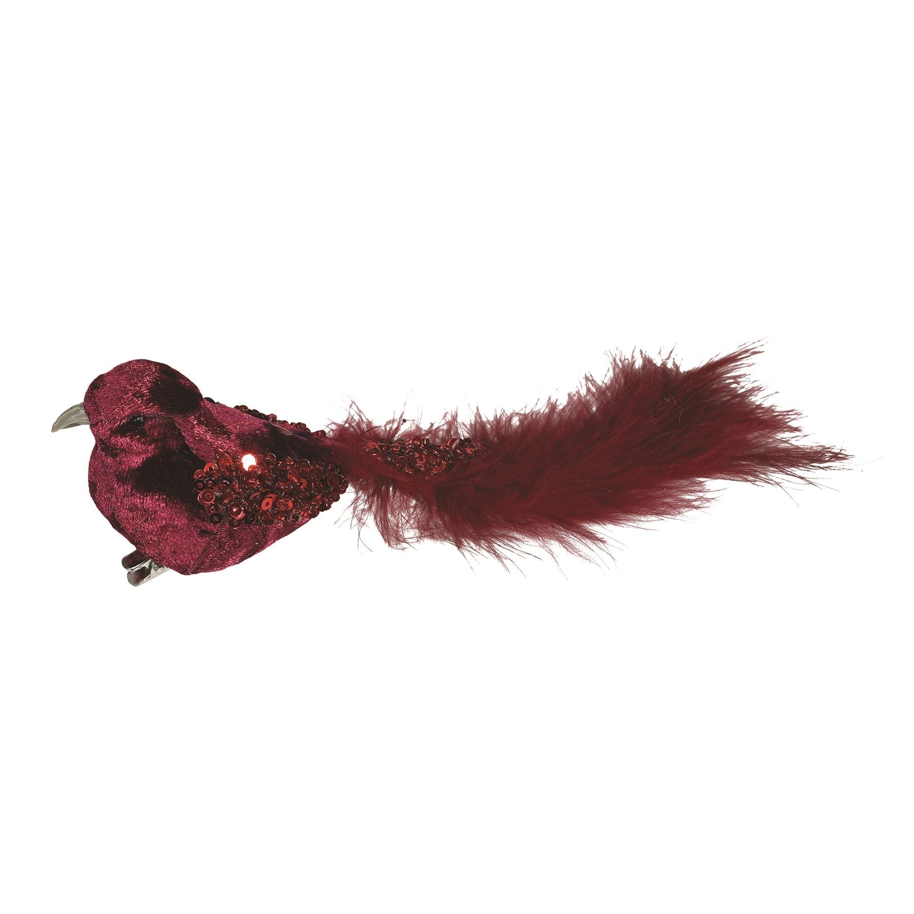 View Burgundy Velvet Bird with Glitter and Clip 20cm information