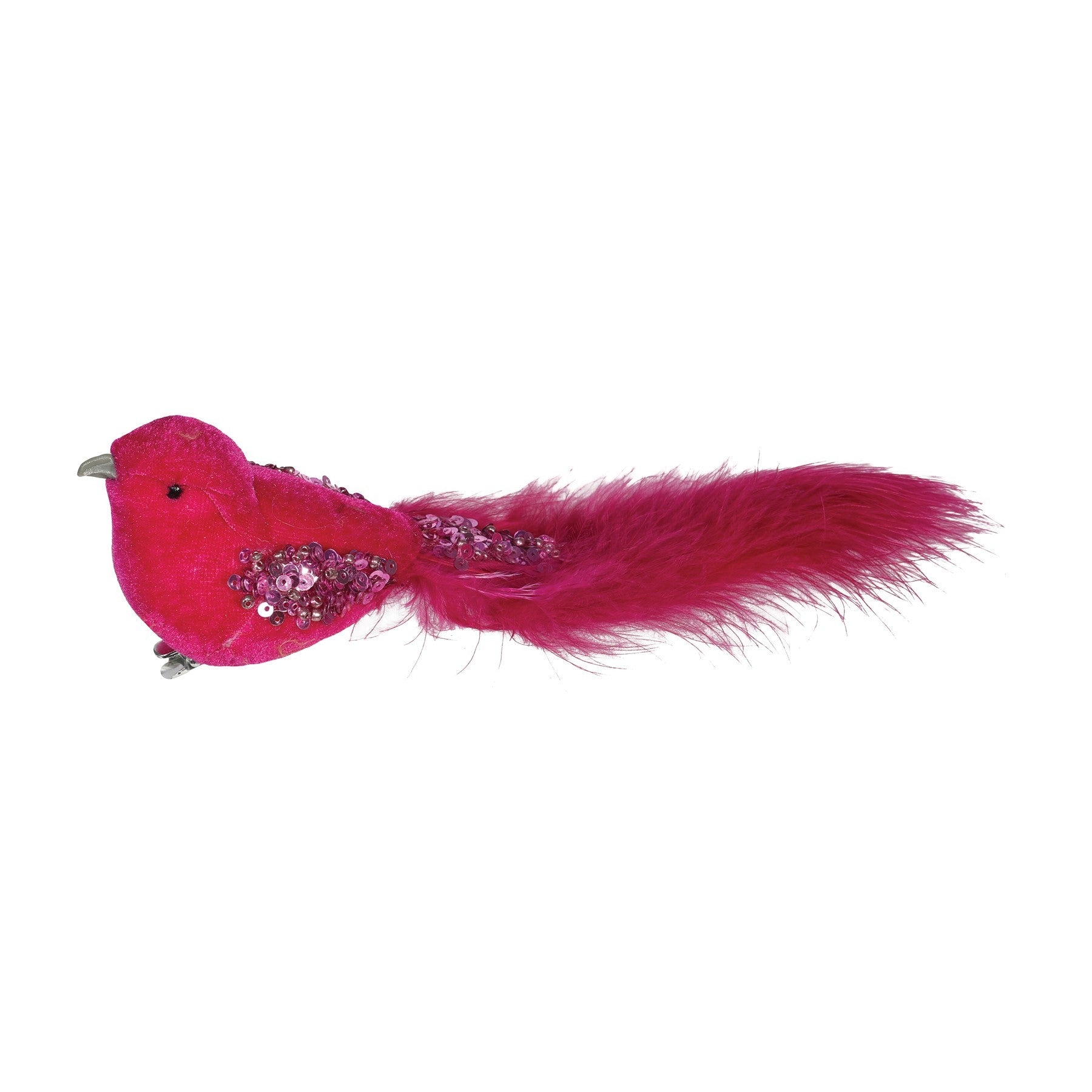 View Hot Pink Velvet Bird with Glitter and Clip 20cm information