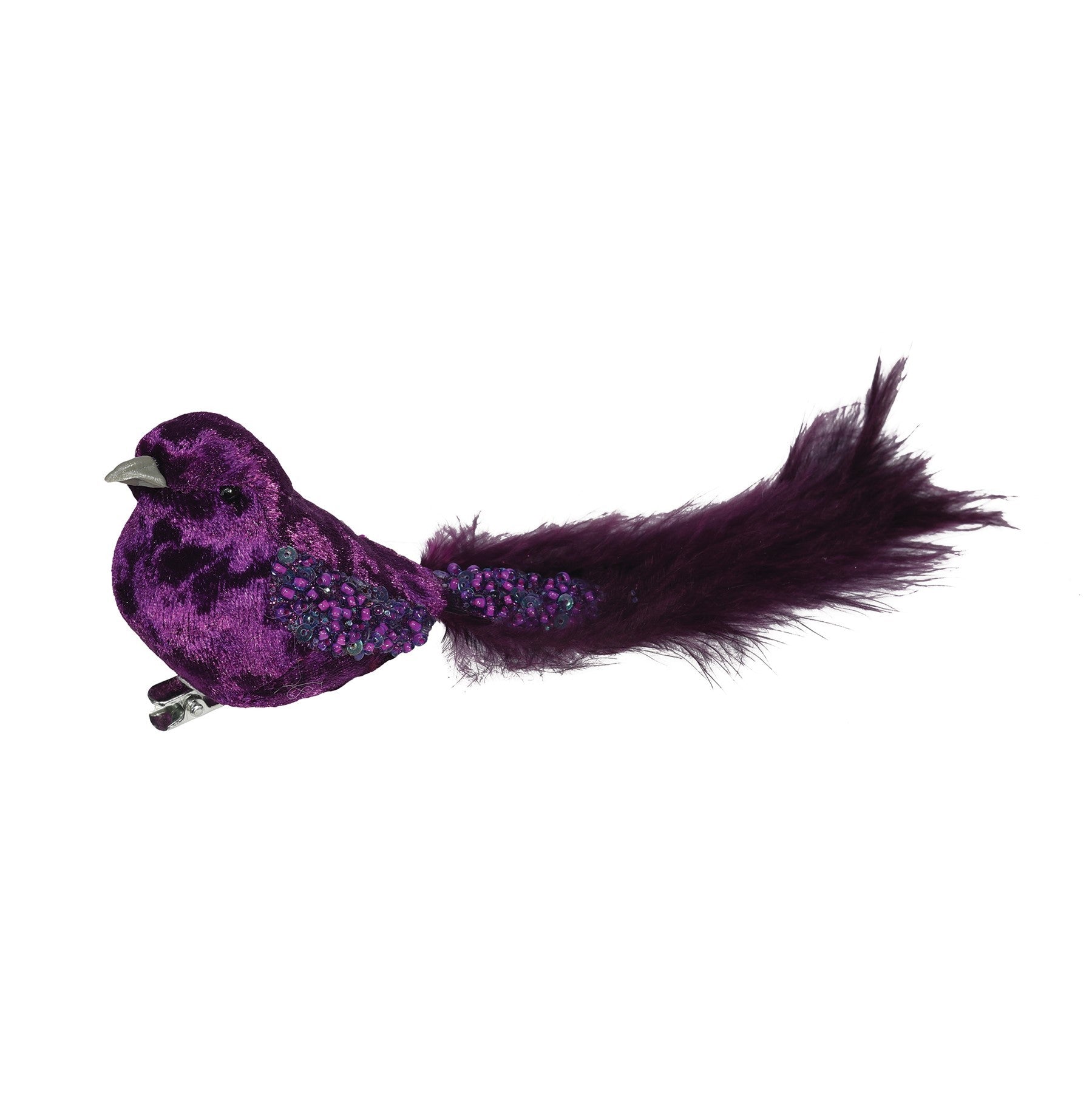 View Purple Velvet Bird with Glitter and Clip 20cm information