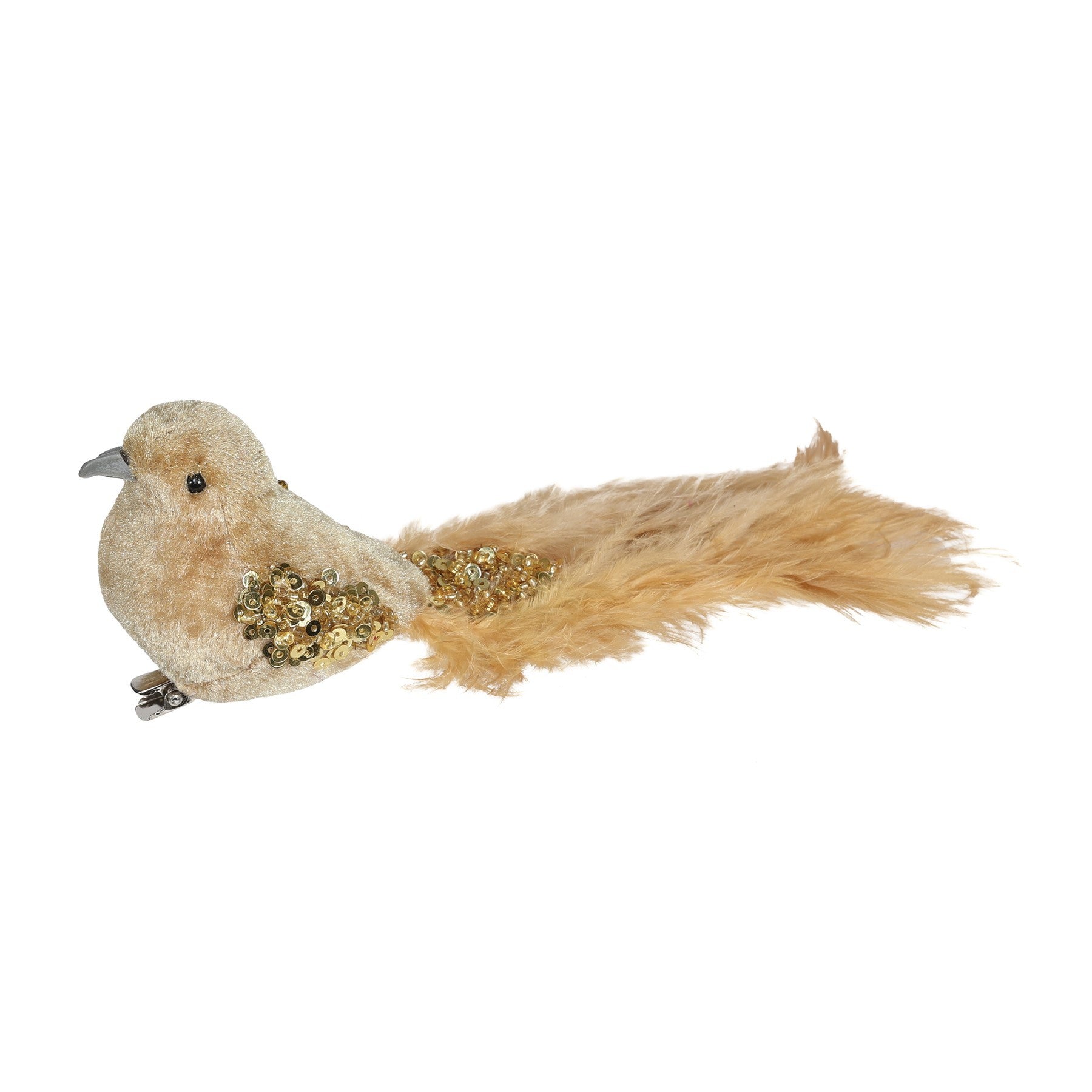 View Gold Velvet Bird with Glitter and Clip 20cm information