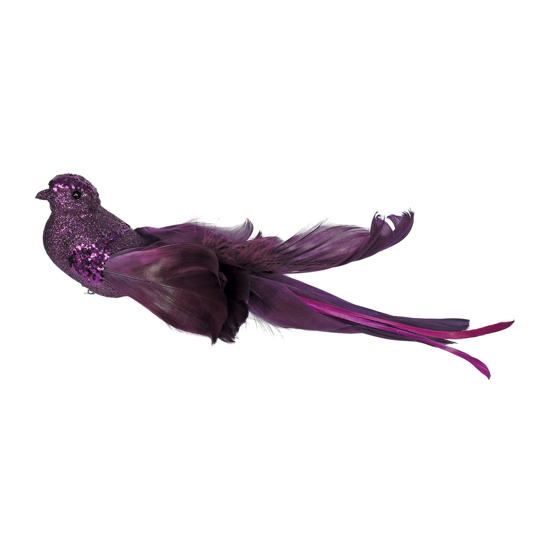 View Purple Glitter Bird with Clip 23cm information