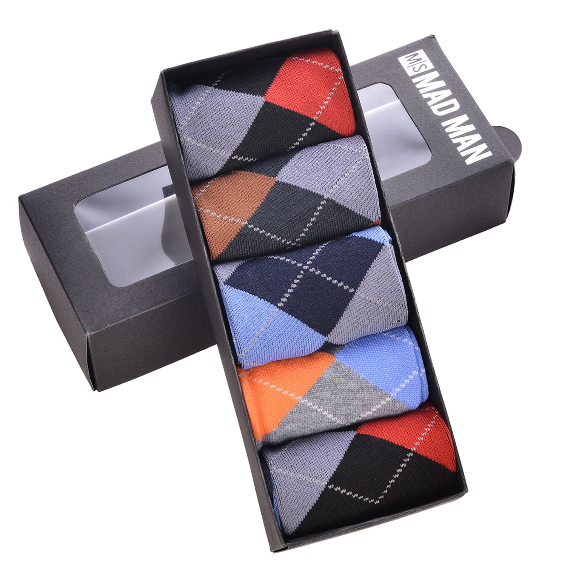 View Mad Man Bright Argyle Boxed Socks 5pc information