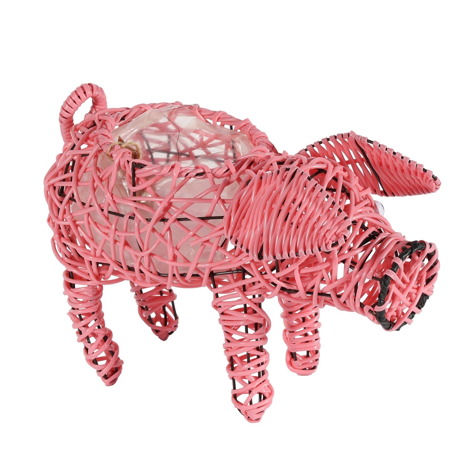 View Pink Black Wire Pig Planter information