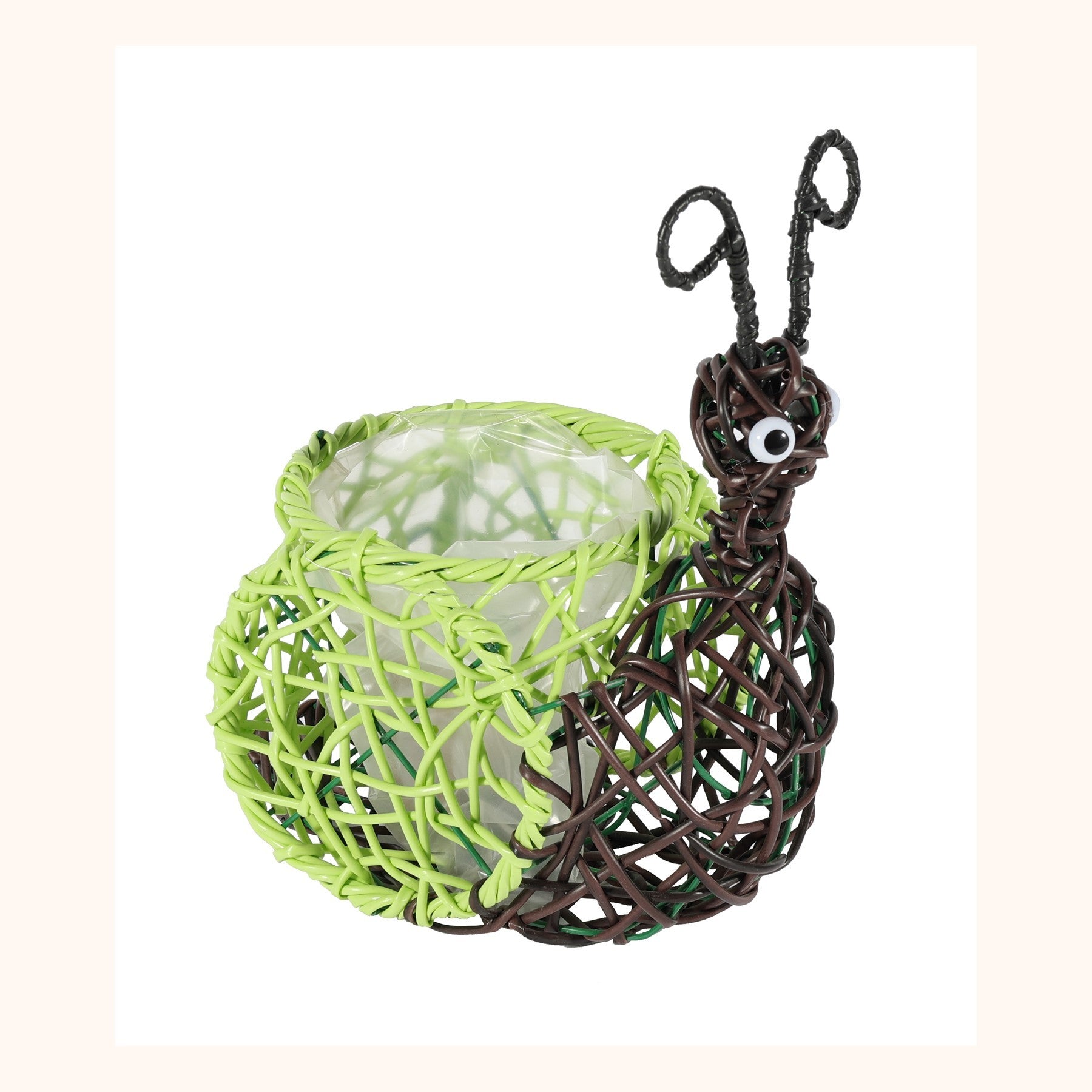 View Green Brown Wire Snail Planter information