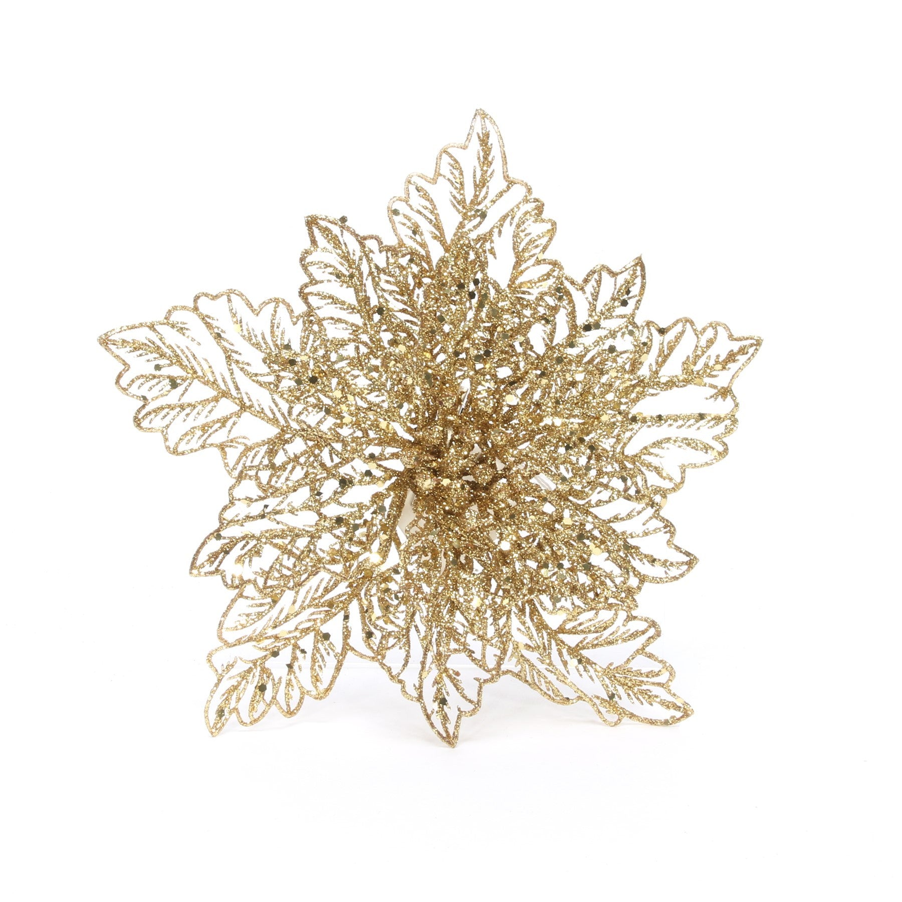 View Gold Glitter Poinsettia with Clip 23cm information
