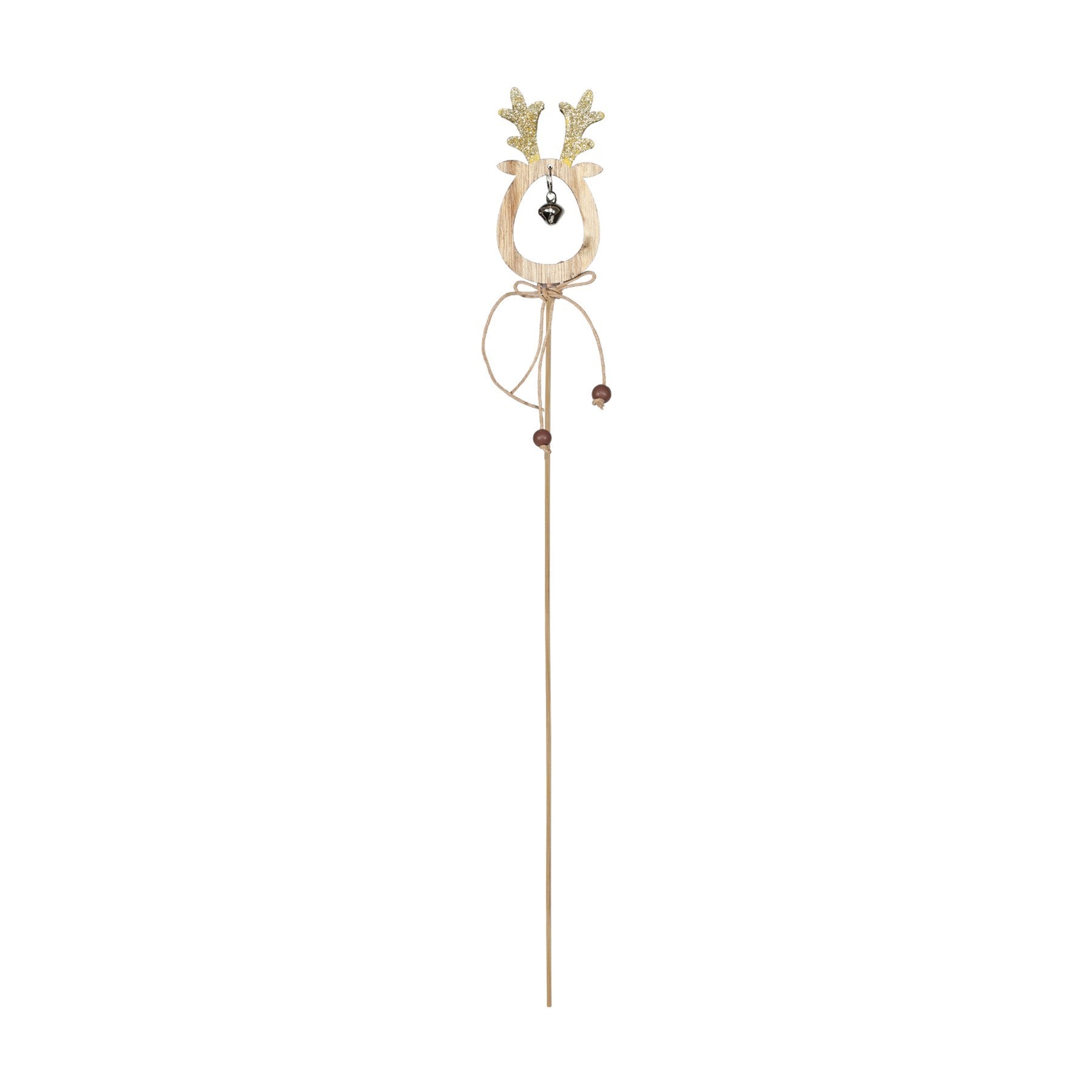 View Gold Reindeer Wooden Pick with Bell 50cm information