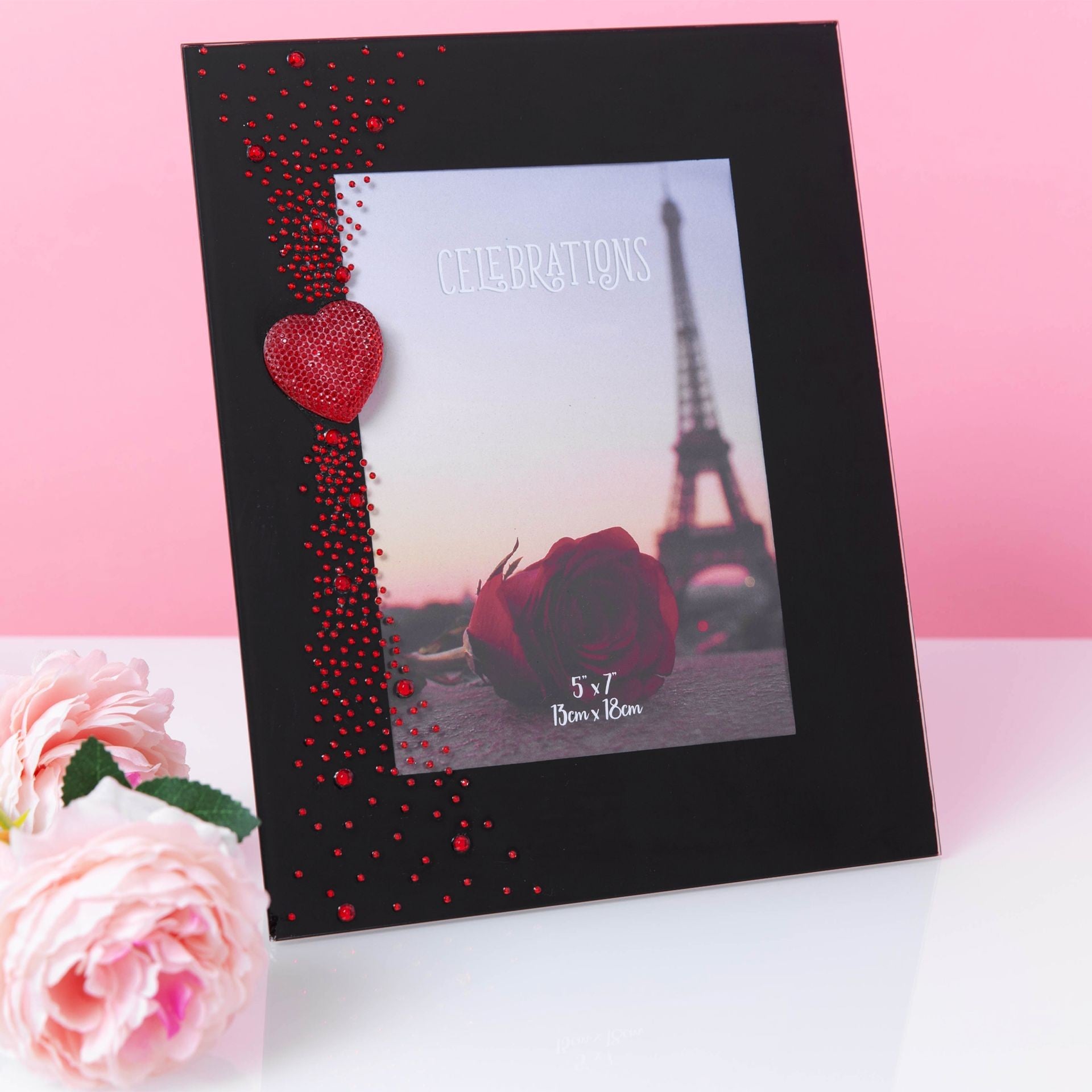 View Glass Photo Frame with Red Heart 5 inch x 7 inch information