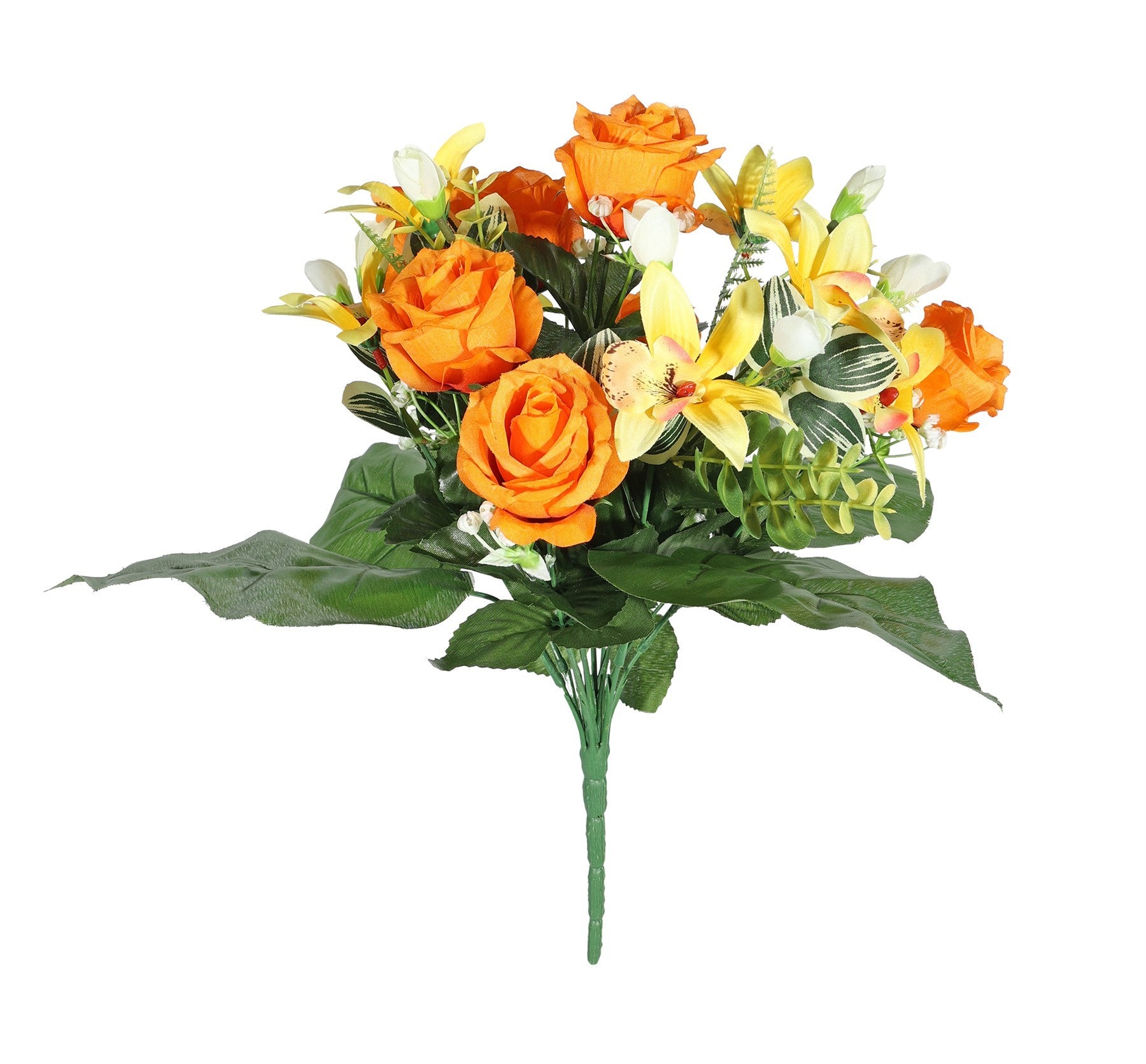 View Orange Pembroke Leafy and Orchid Mixed Bunch information
