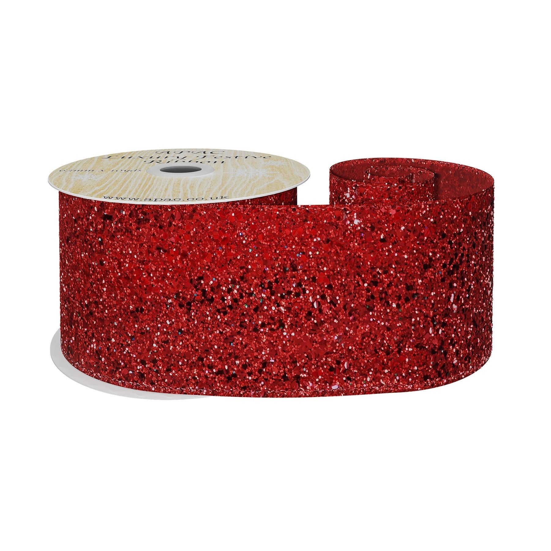 View Red Glitter Wired Ribbon 63mm x 10y information