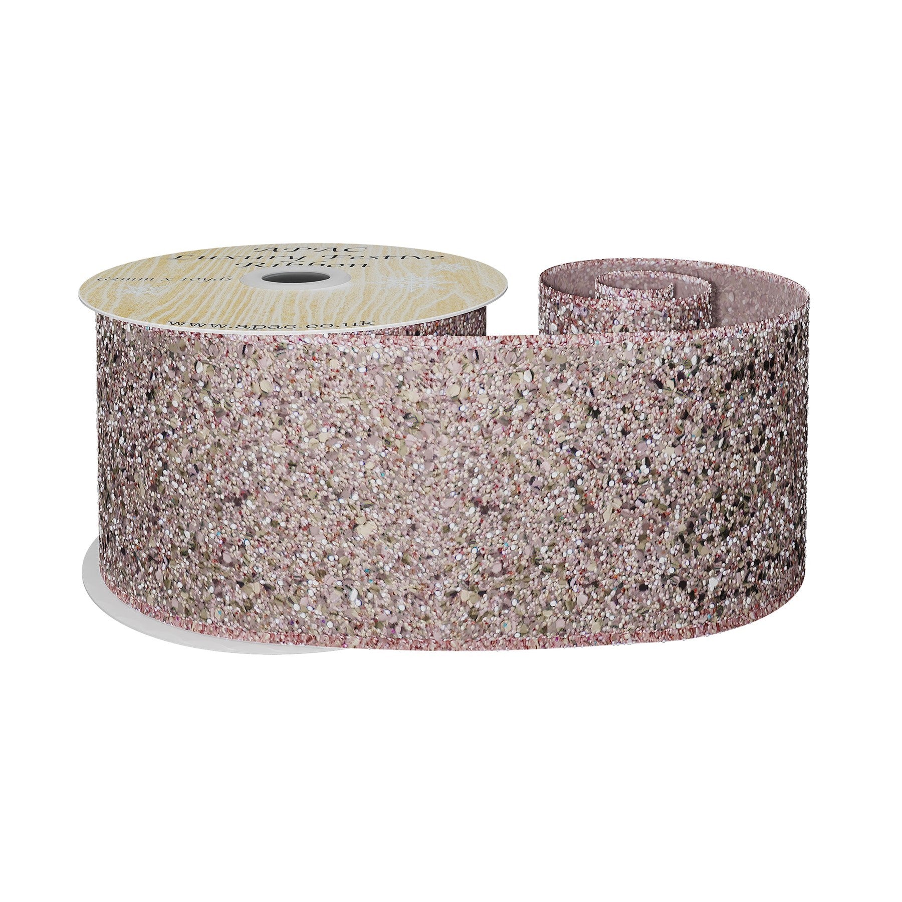 View Pink Glitter Wired Ribbon 63mm x 10y information