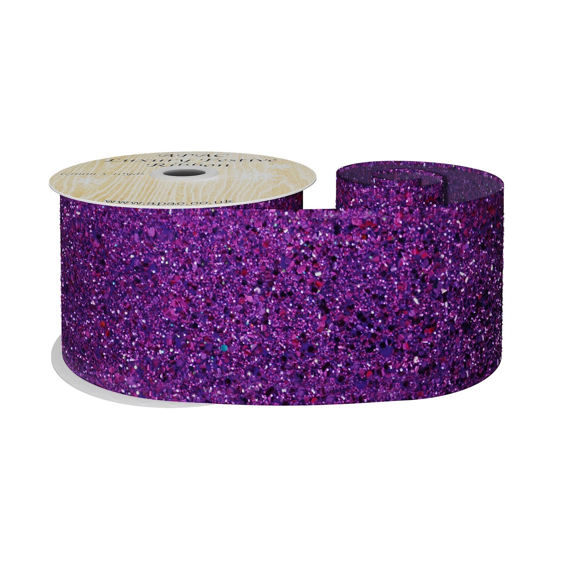 View Purple Glitter Wired Ribbon 63mm x 10y information