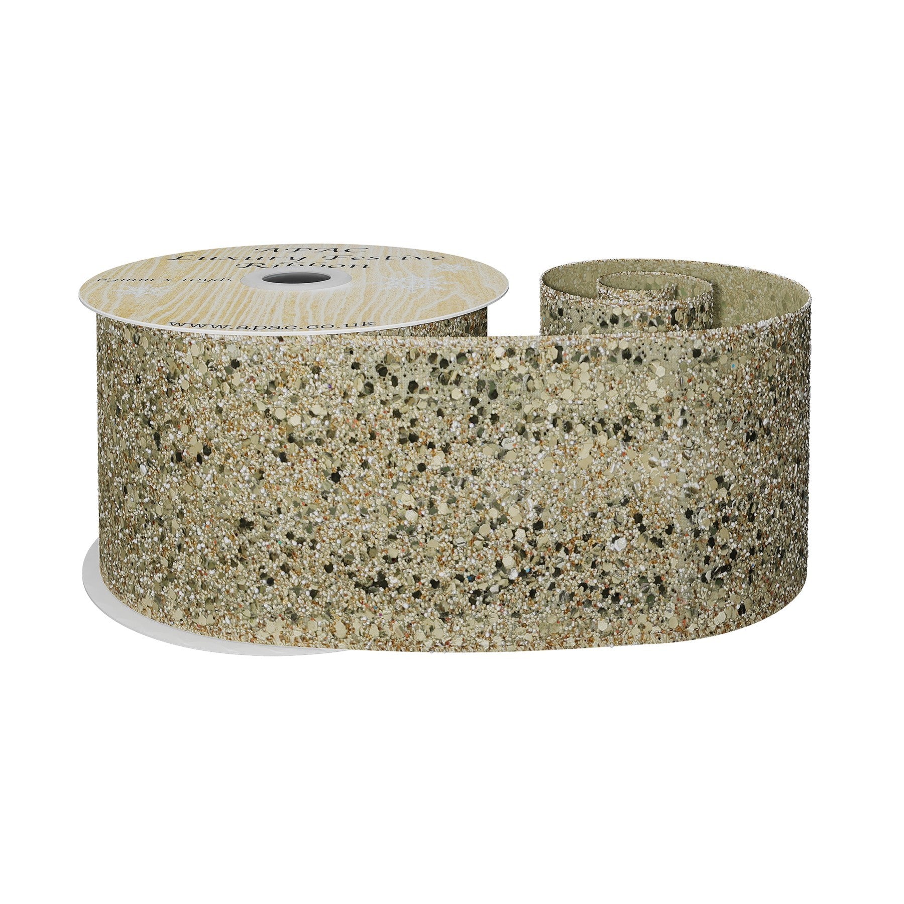 View Champagne Glitter Wired Ribbon 63mm x 10y information