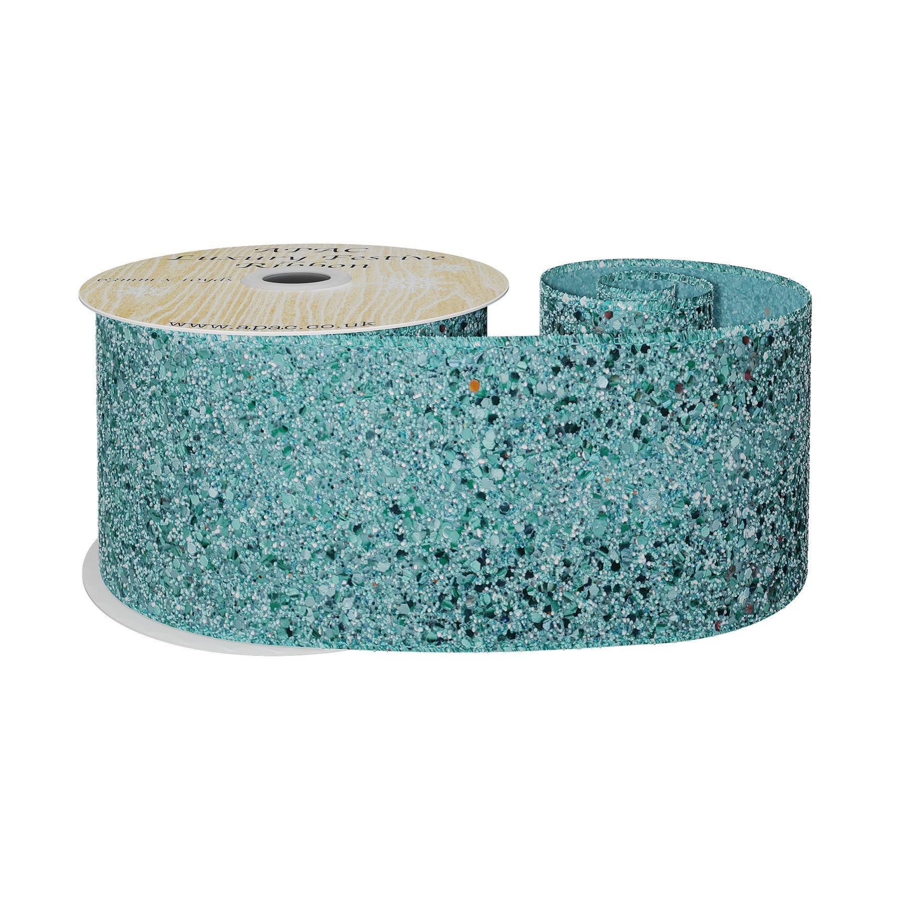 View Mint Glitter Wired Ribbon 63mm x 10 yards information
