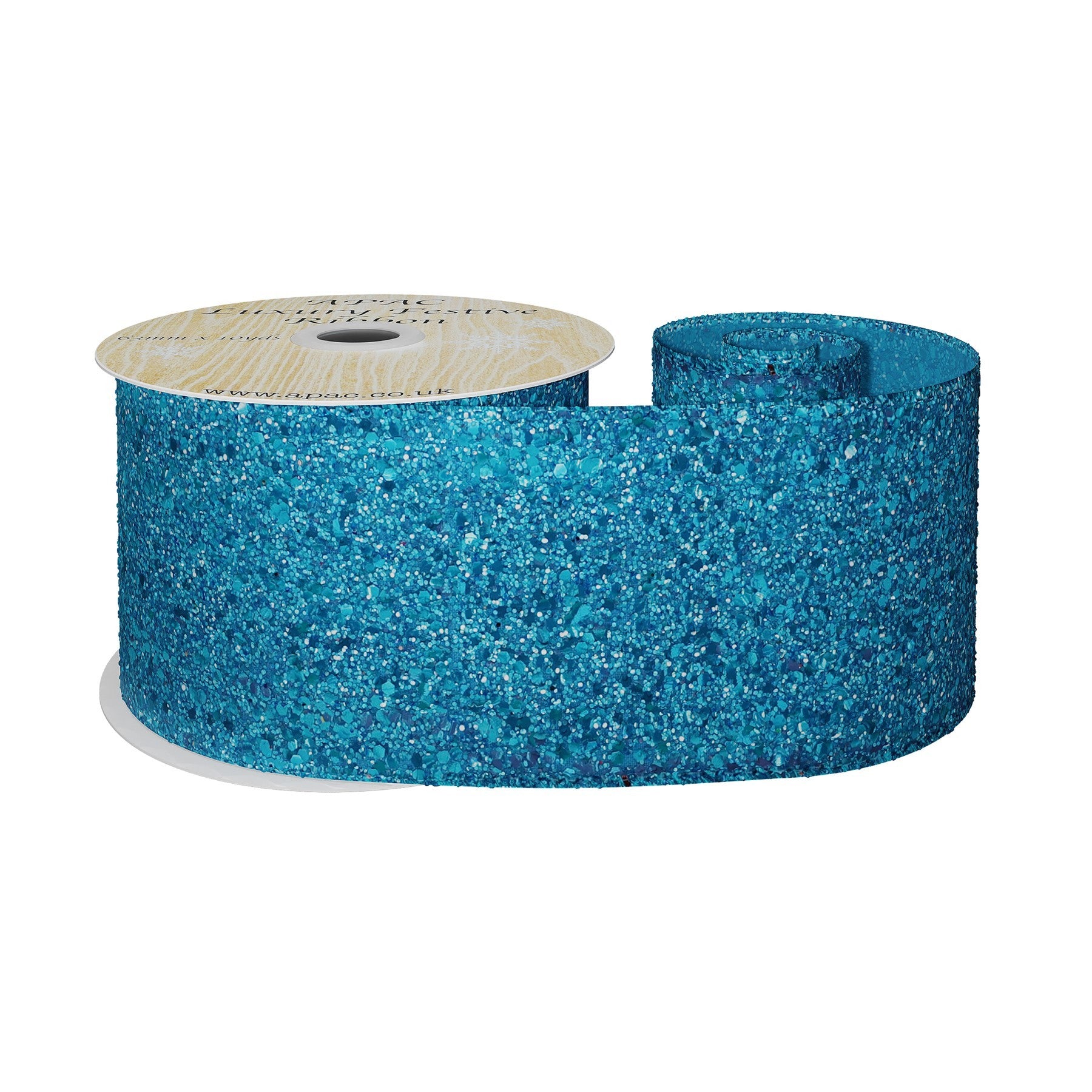 View Turquoise Glitter Wired Ribbon 63mm x 10 yards information