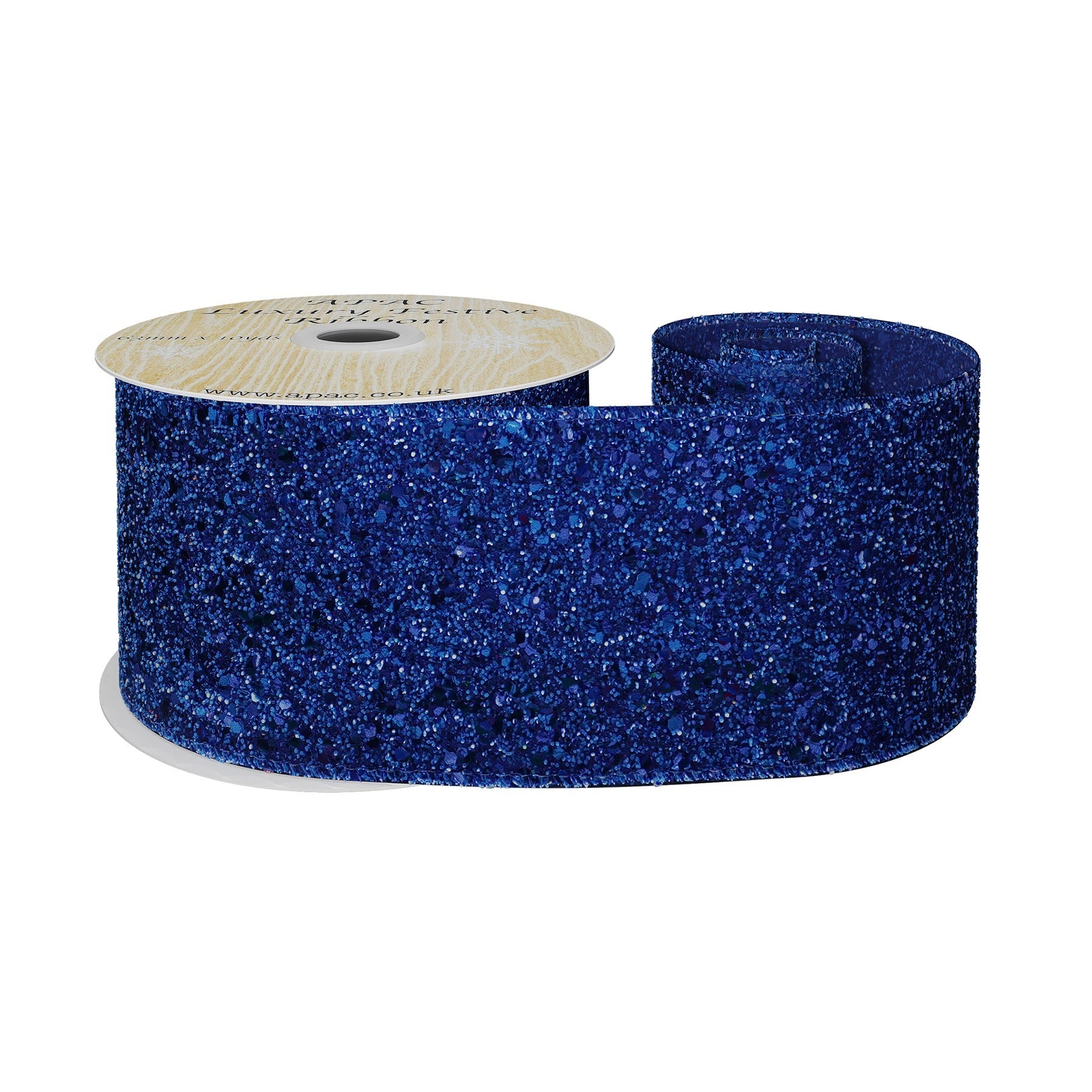 View Royal Blue Glitter Wired Ribbon 63mm x 10 yards information