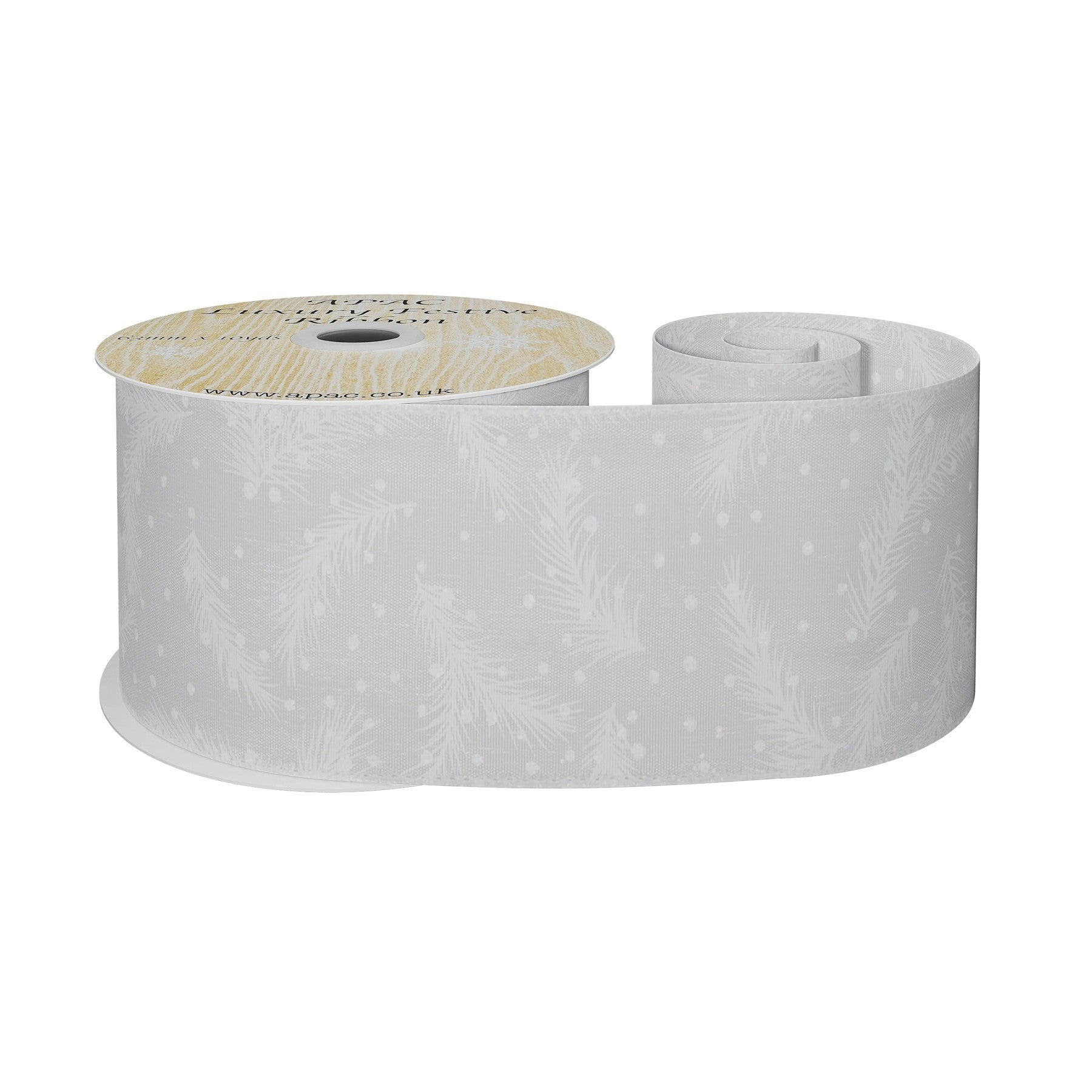 View White Wired Organza Ribbon with Spruce Leaves 63mm x 10 yards information