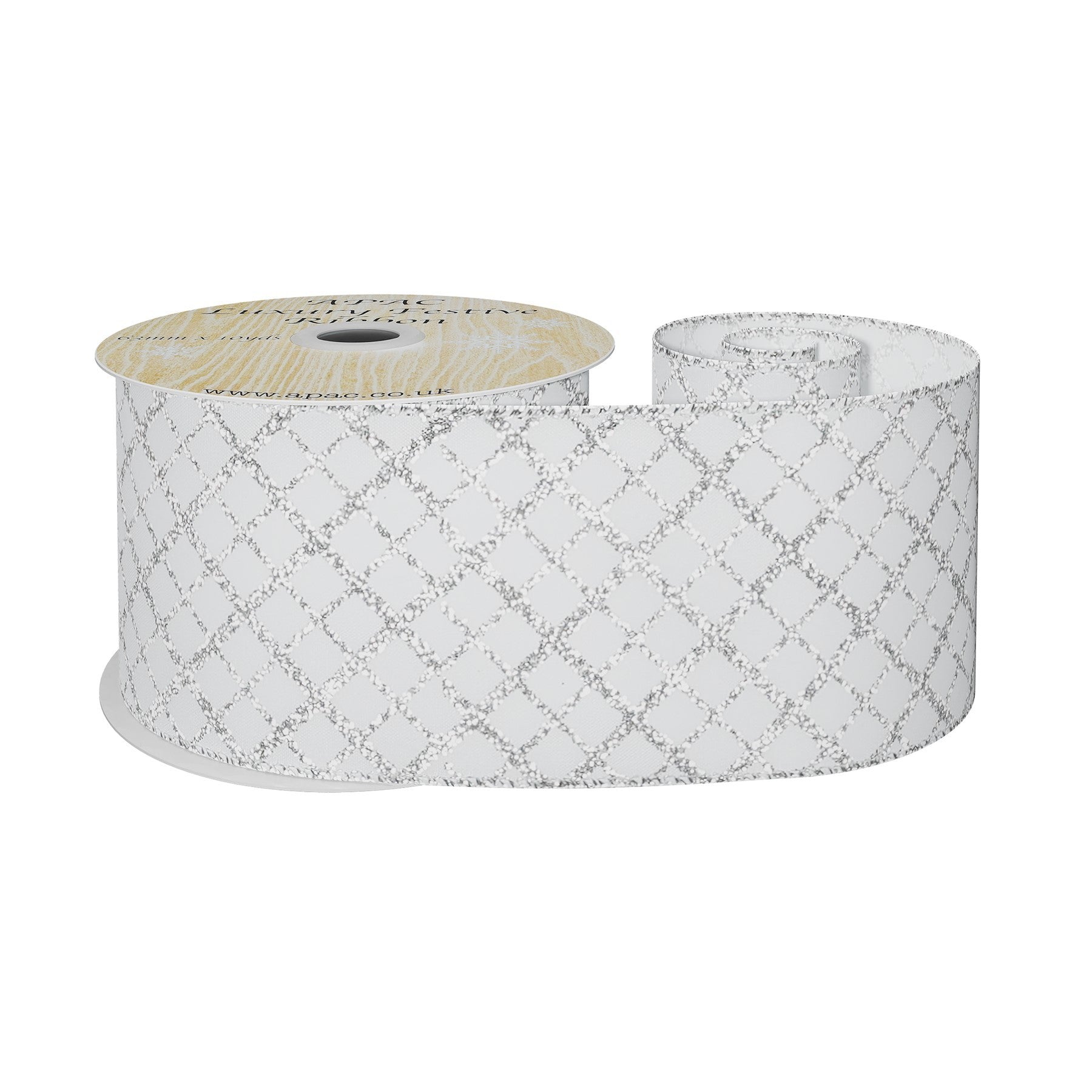 View White Wired Ribbon with Silver Diamond Detailing 63mm x 10 yards information