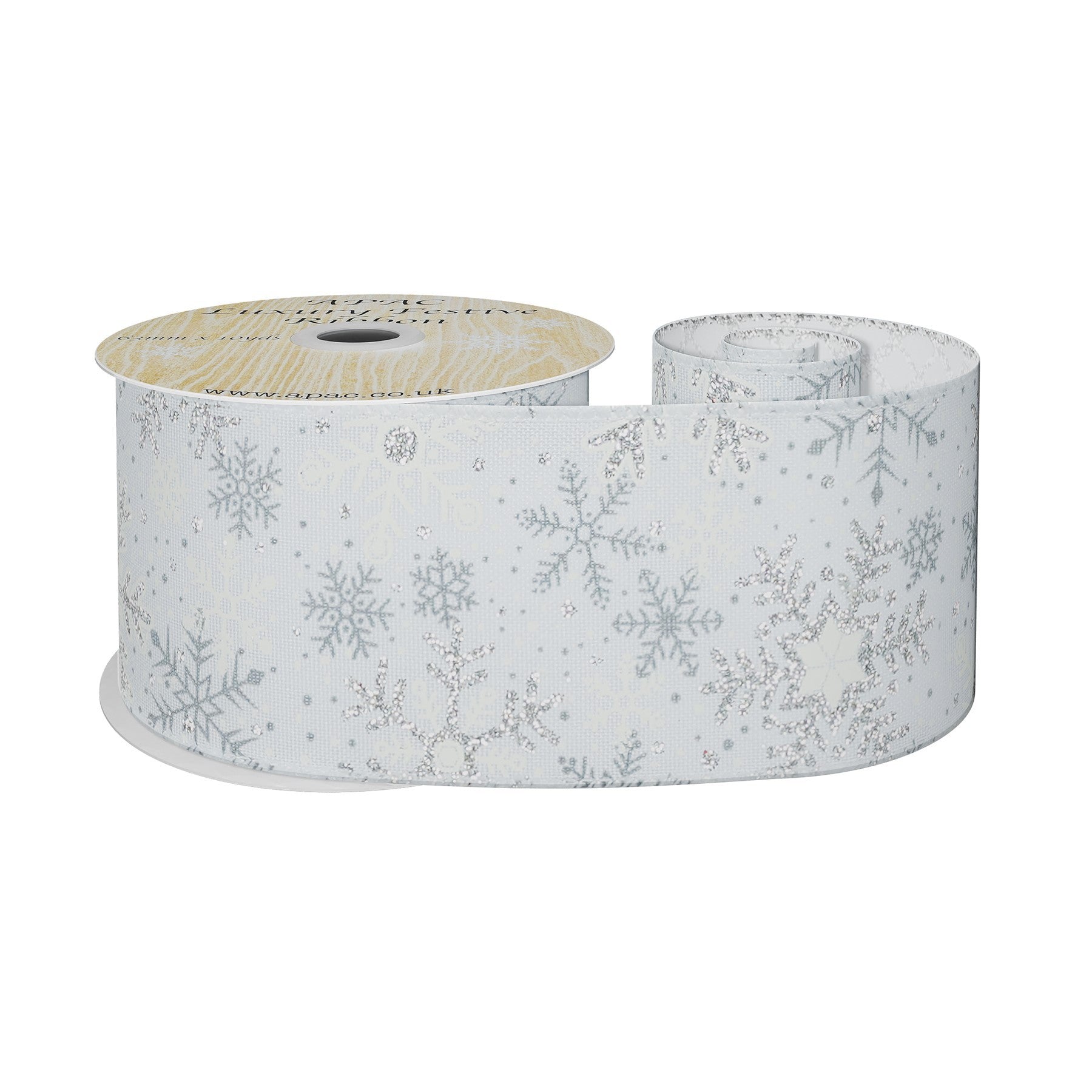 View White Wired Snowflake Ribbon 63mm x 10 yards information