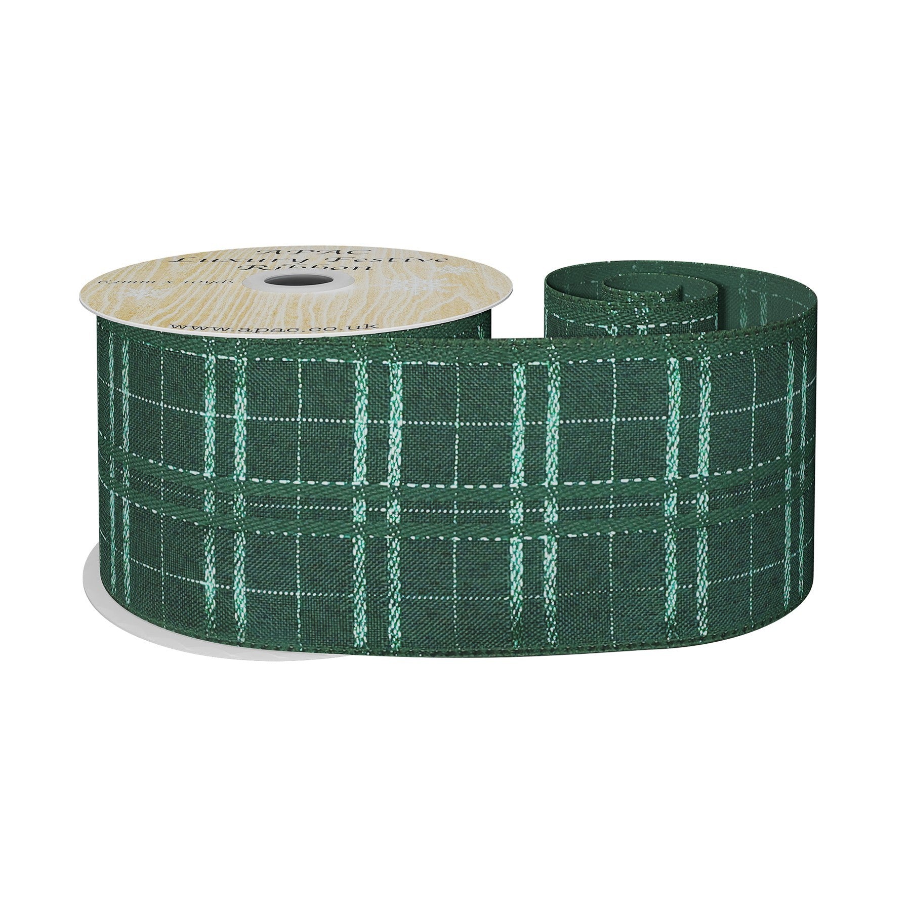 View Green Wired Ribbon with Metallic Check Details 63mm x 10 yards information