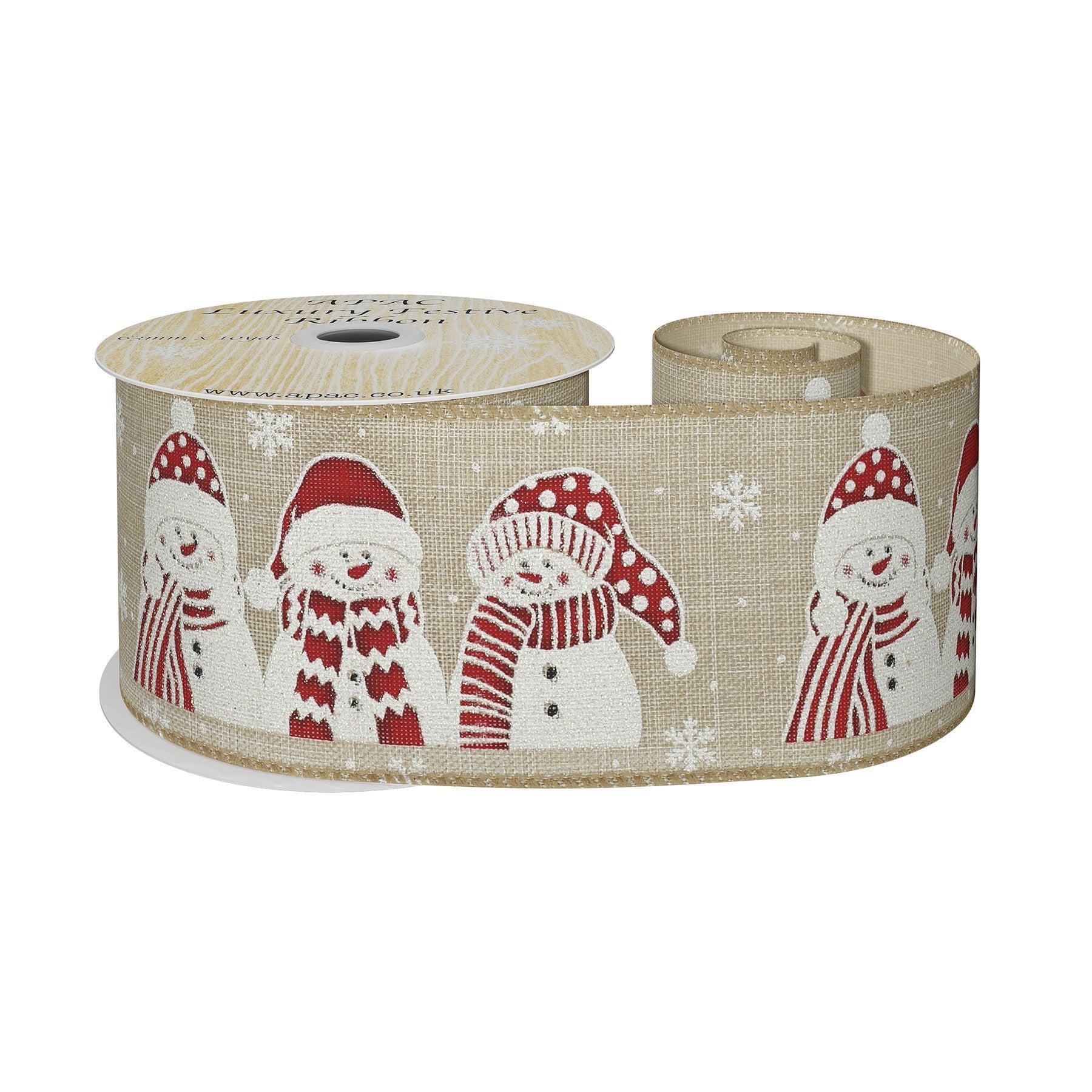 View Natural Wired Ribbon with Red Snowman 63mm x 10 yards information