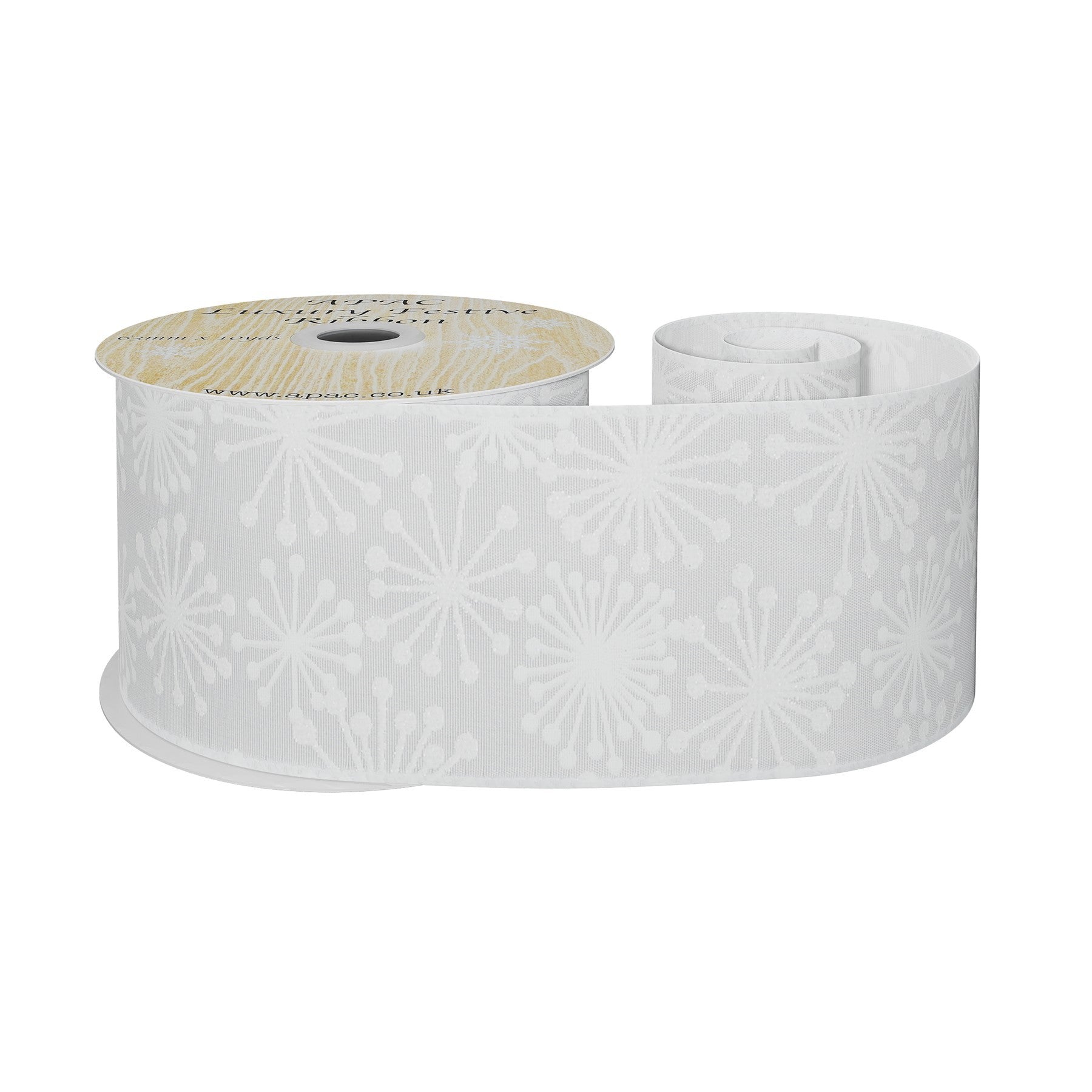 View White with White Glitter Snowflakes Ribbon 63mm x 10yds information