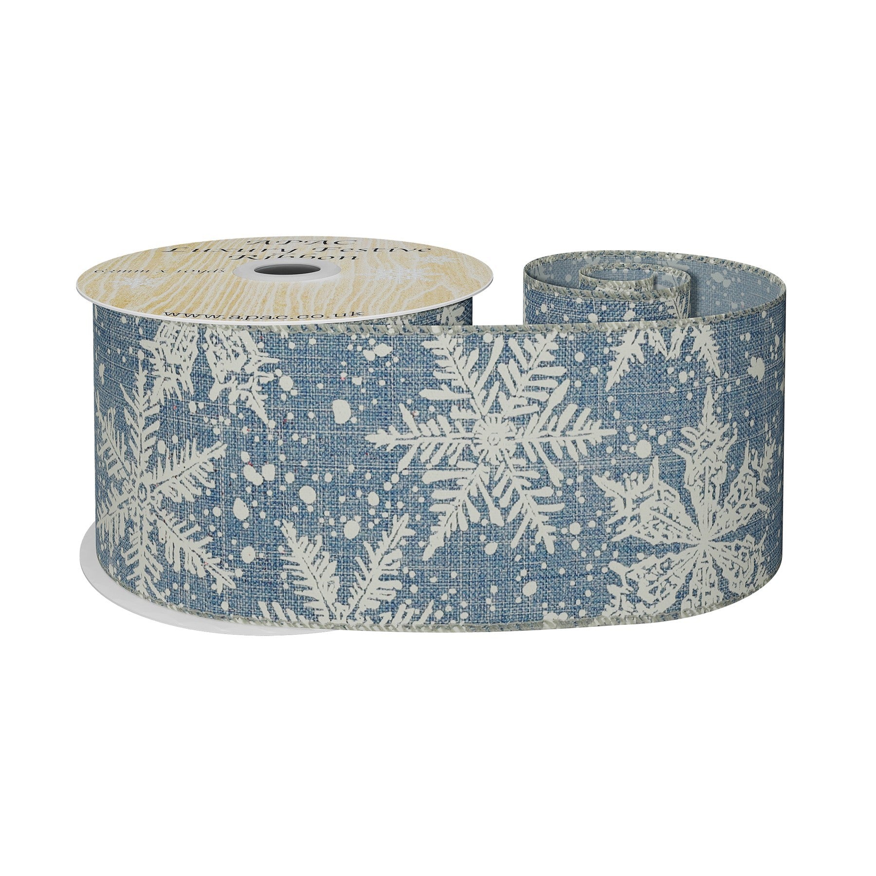 View Blue with White Snowflakes Ribbon 63mm x 10yds information