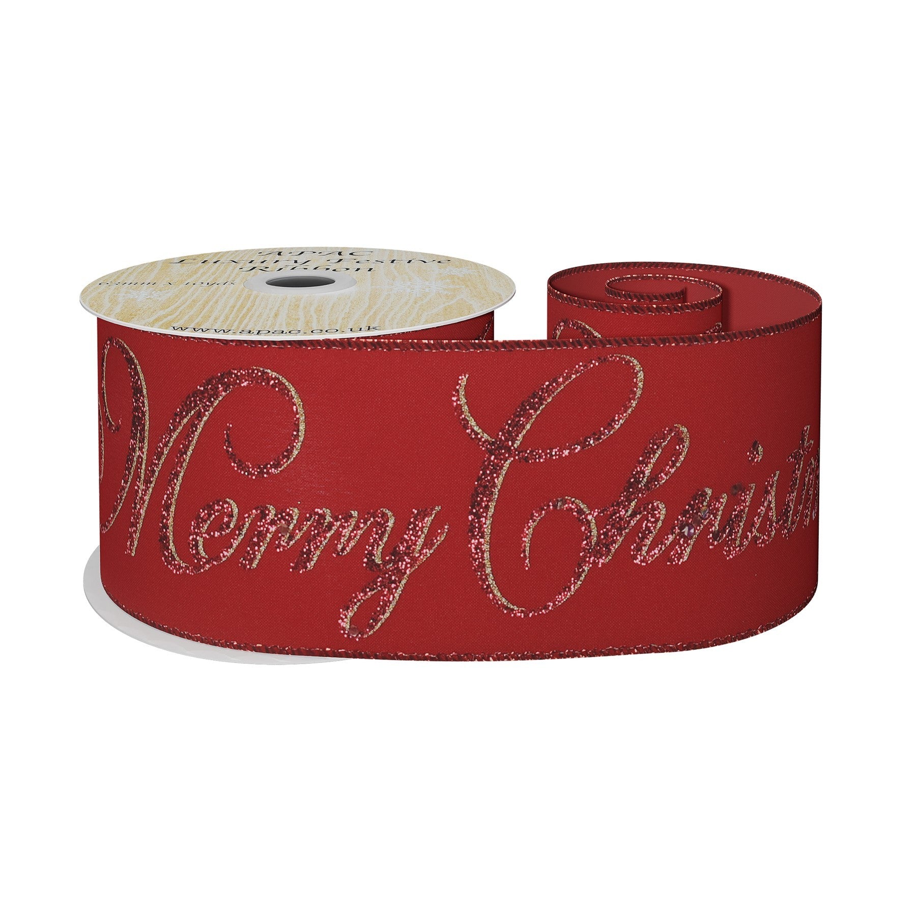 View Red gold Glitter Merry Christmas ribbon information