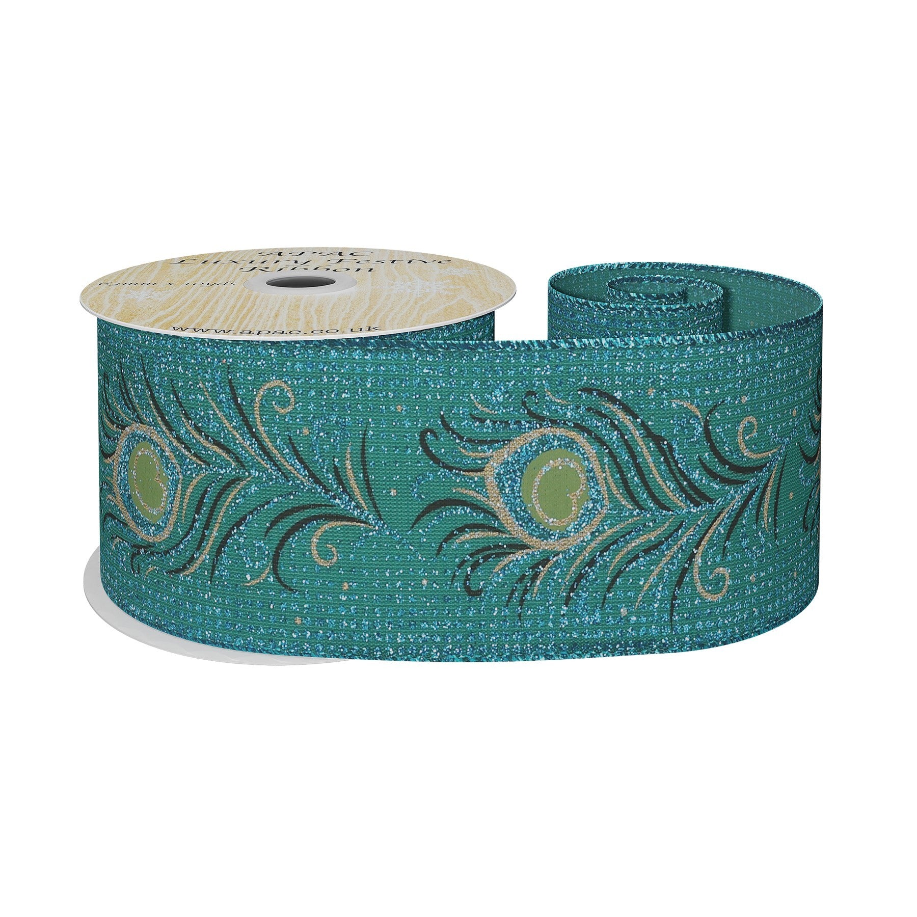 View Turquoise peacock ribbon 63mm x 10yd information