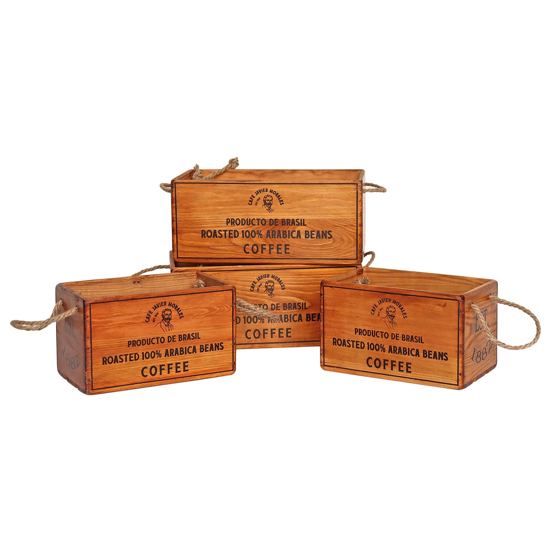 View Set of 4 Coffee Crates with Rope information