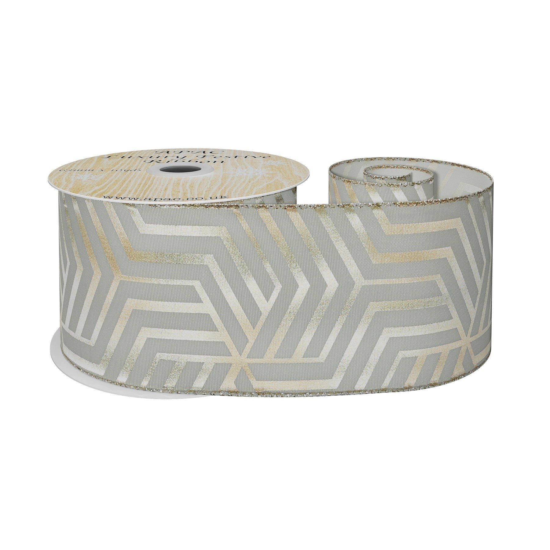 View Geometric Gold Metallic Ribbon 63mm x 10yd information