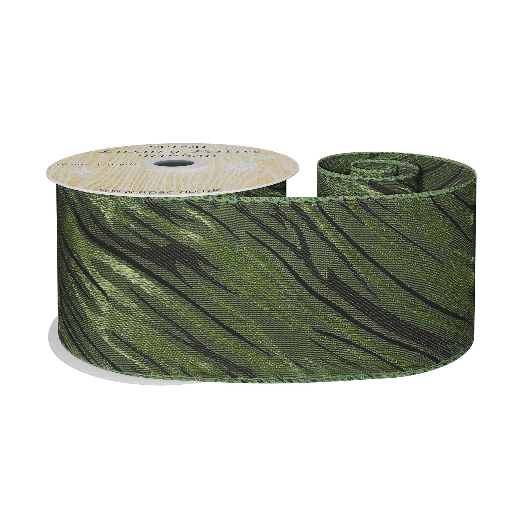 View Green and Black Shimmer Zebra Print Ribbon 63mm x 9m information