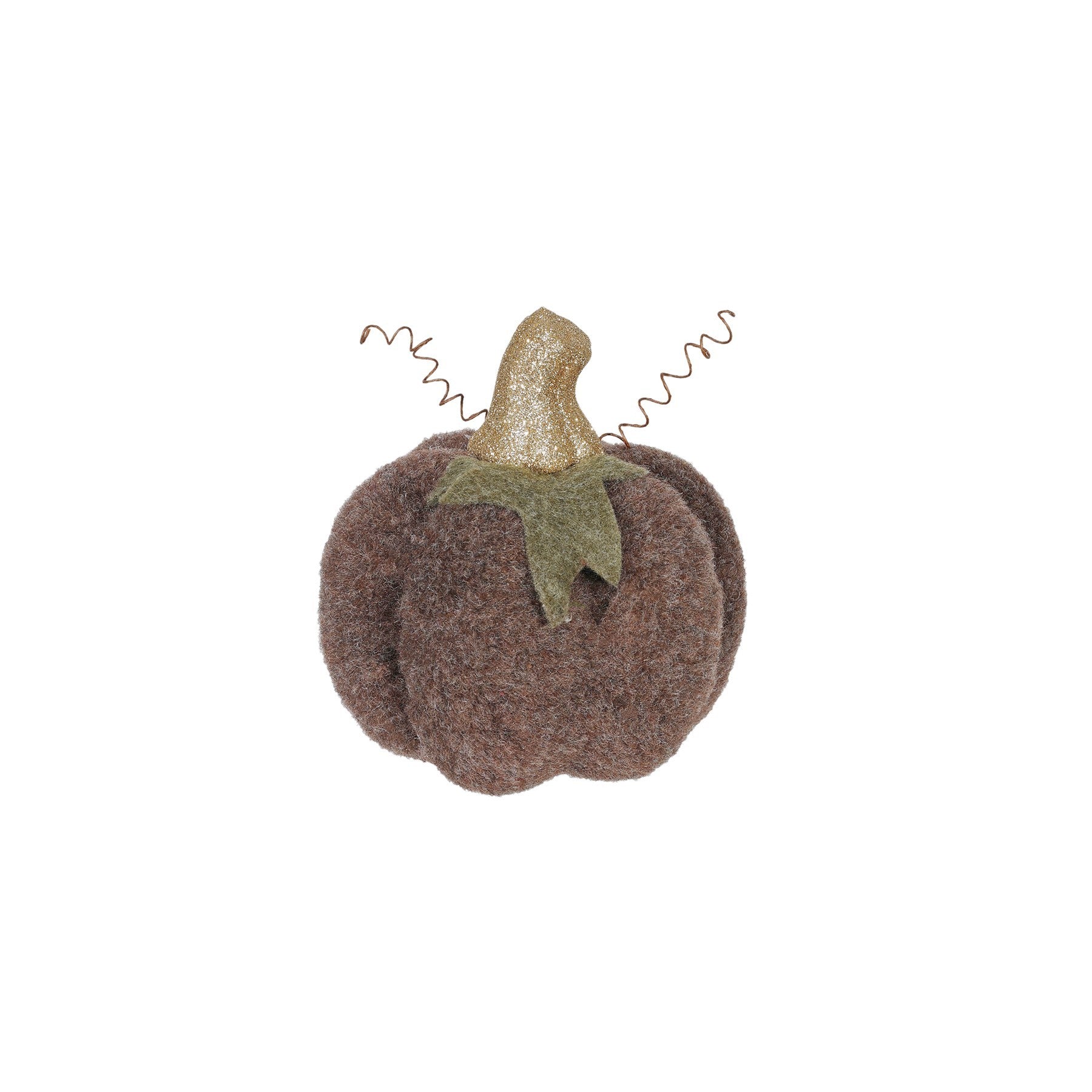 View Brown Felt Pumpkin with Glitter Stem 10x11x11cm information