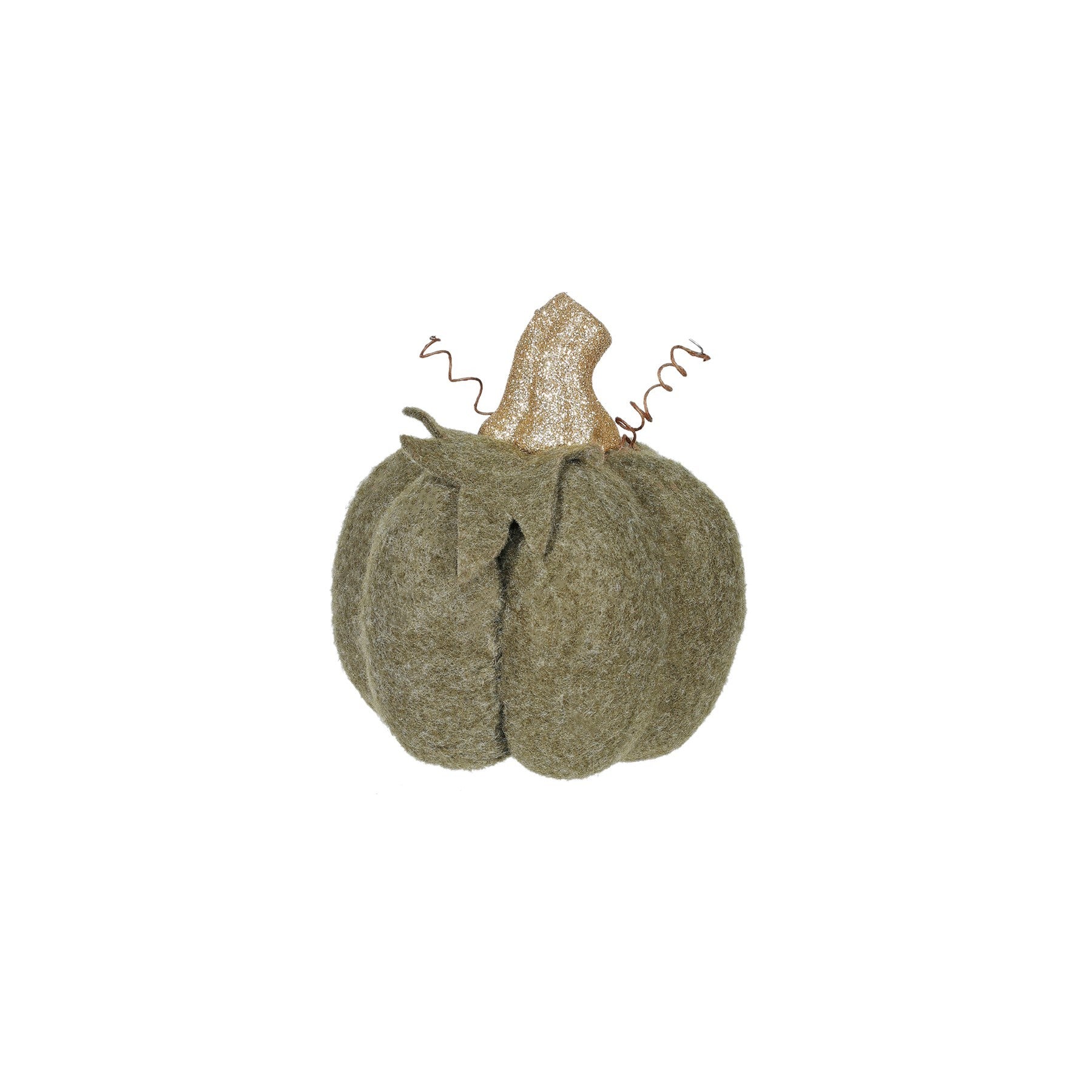 View Green Felt Pumpkin With Glitter Stem 10x11x11cm information