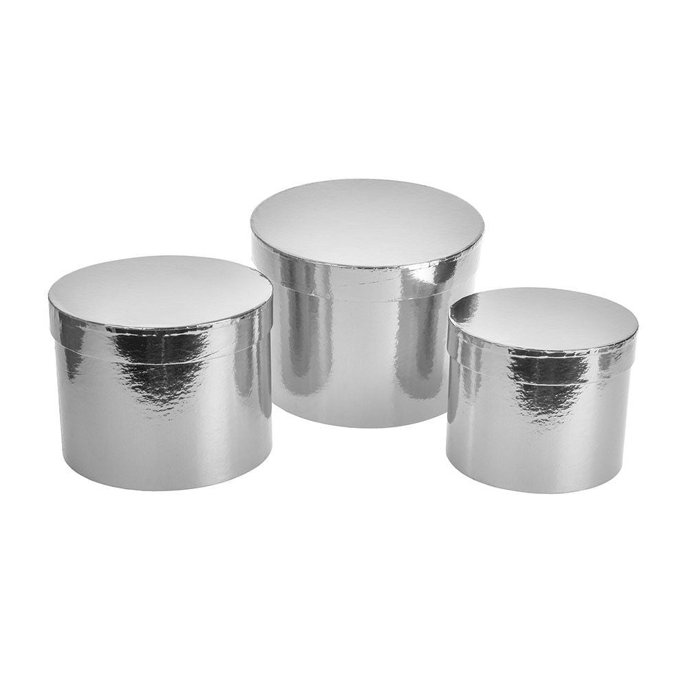 View Metallic Silver Hat Box set of 3 information
