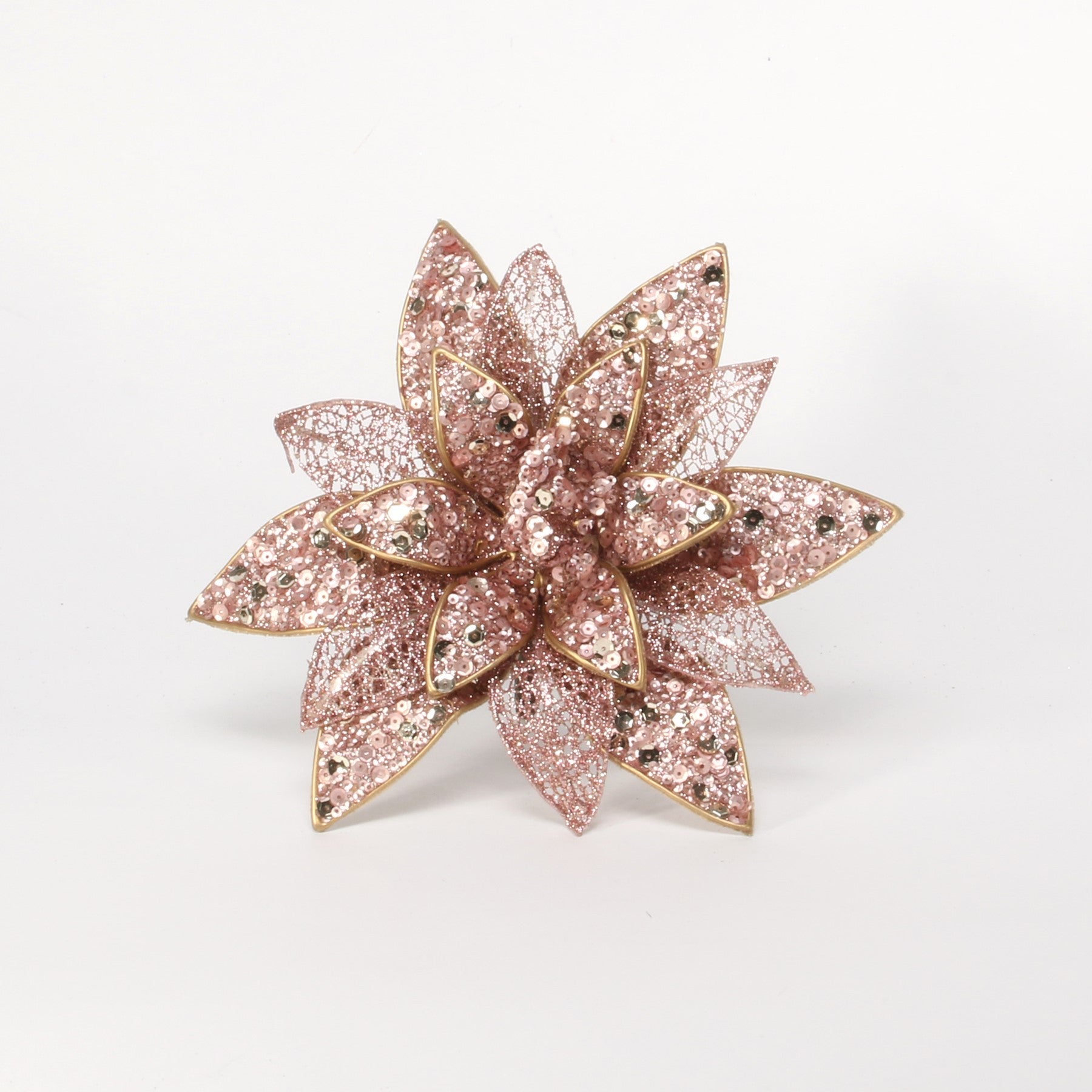 View Rose Gold Christmas Flower with Clip 22cm information