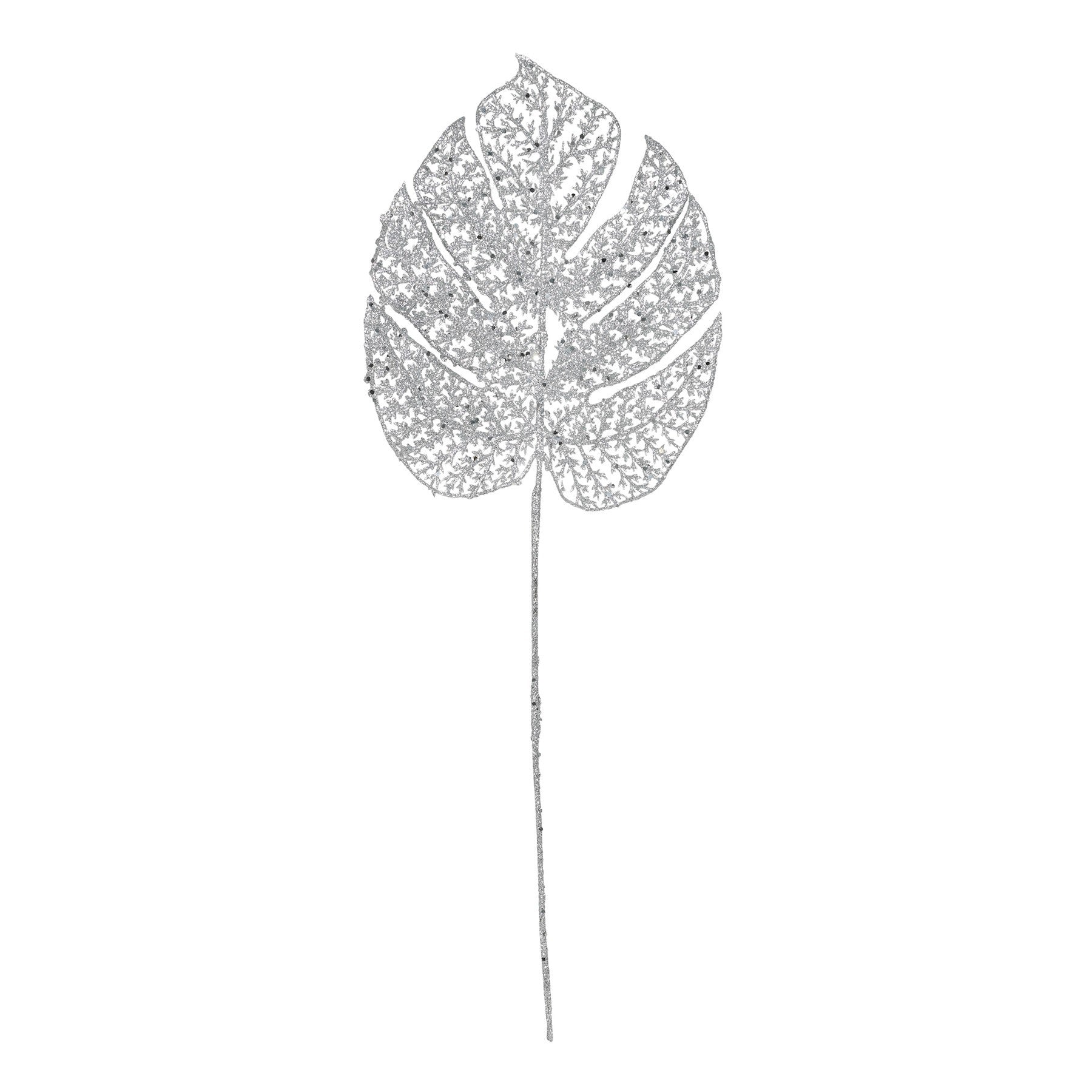 View Silver Glitter Filigree Monstera Leaf information