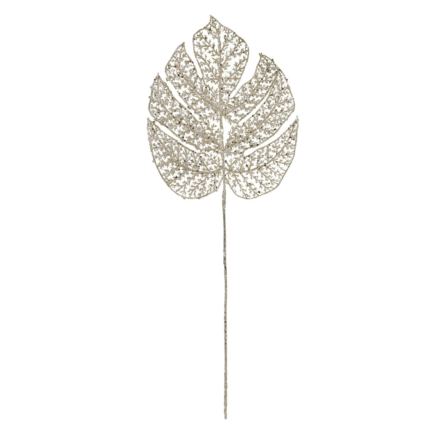 View Gold Glitter Filigree Monstera Leaf information