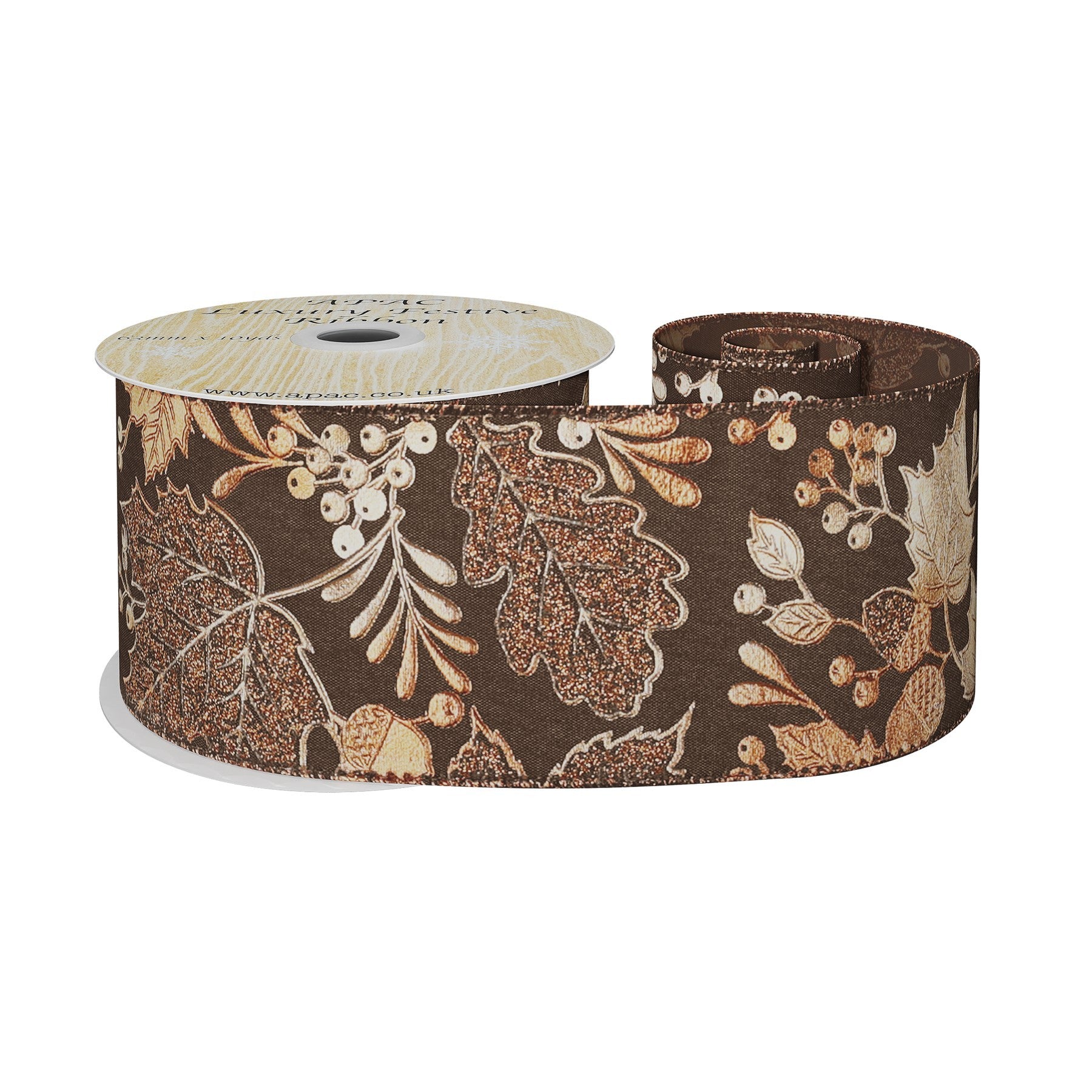 View Autumn Ribbon with Metallic Copper Leaf 63mm x 10 yards information