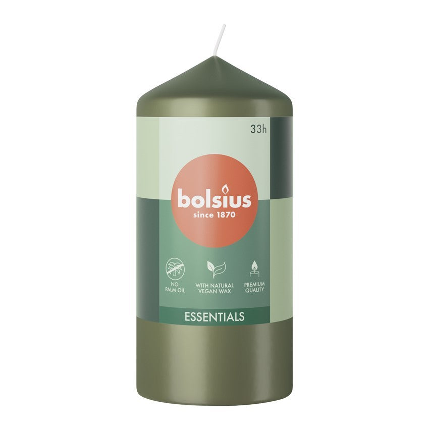 View Bolsius Olive Green Essential Pillar Candle 120mm x 58mm information