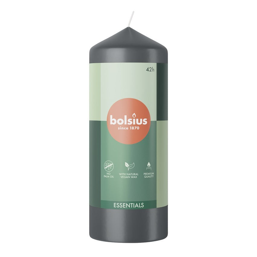 View Bolsius Stormy Grey Essential Pillar Candle 150mm x 58mm information