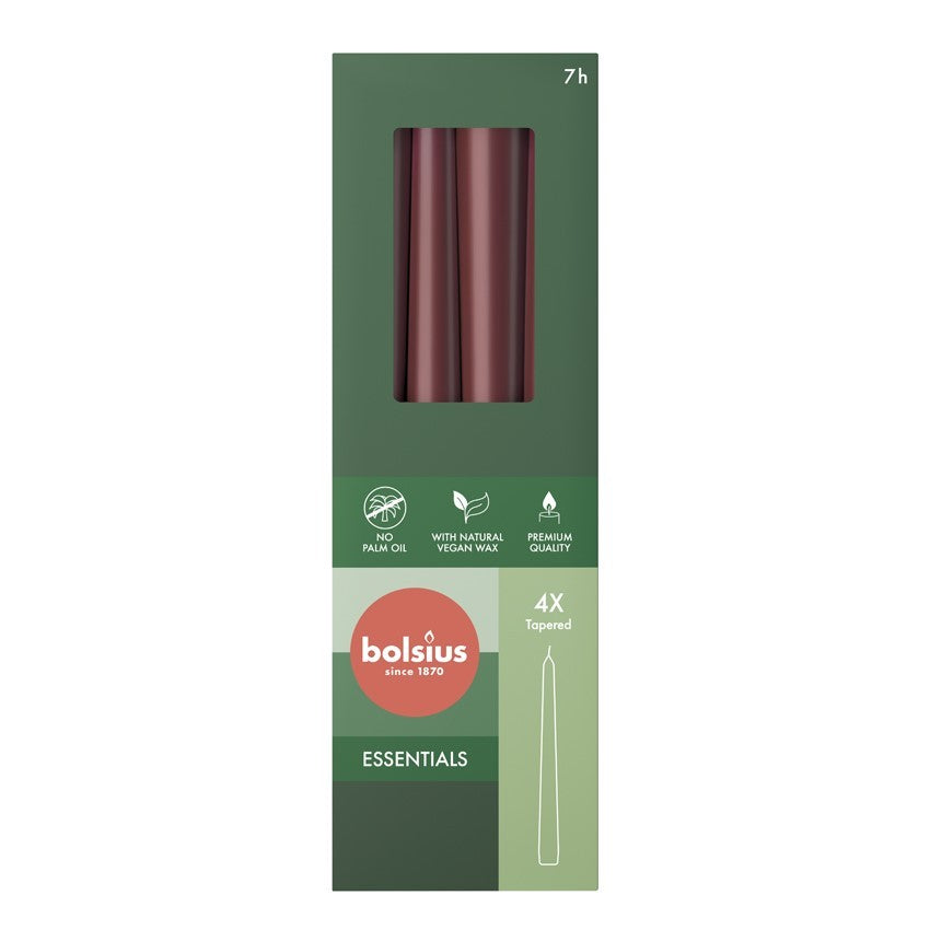 View Bolsius Velvet Red Box of 4 Tapered Candles 245mm x 24mm information