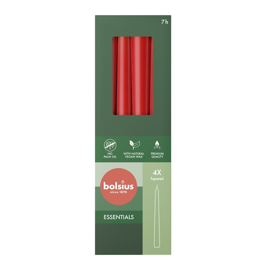 View Bolsius Delicate Red Box of 4 Tapered Candles 245mm x 24mm information