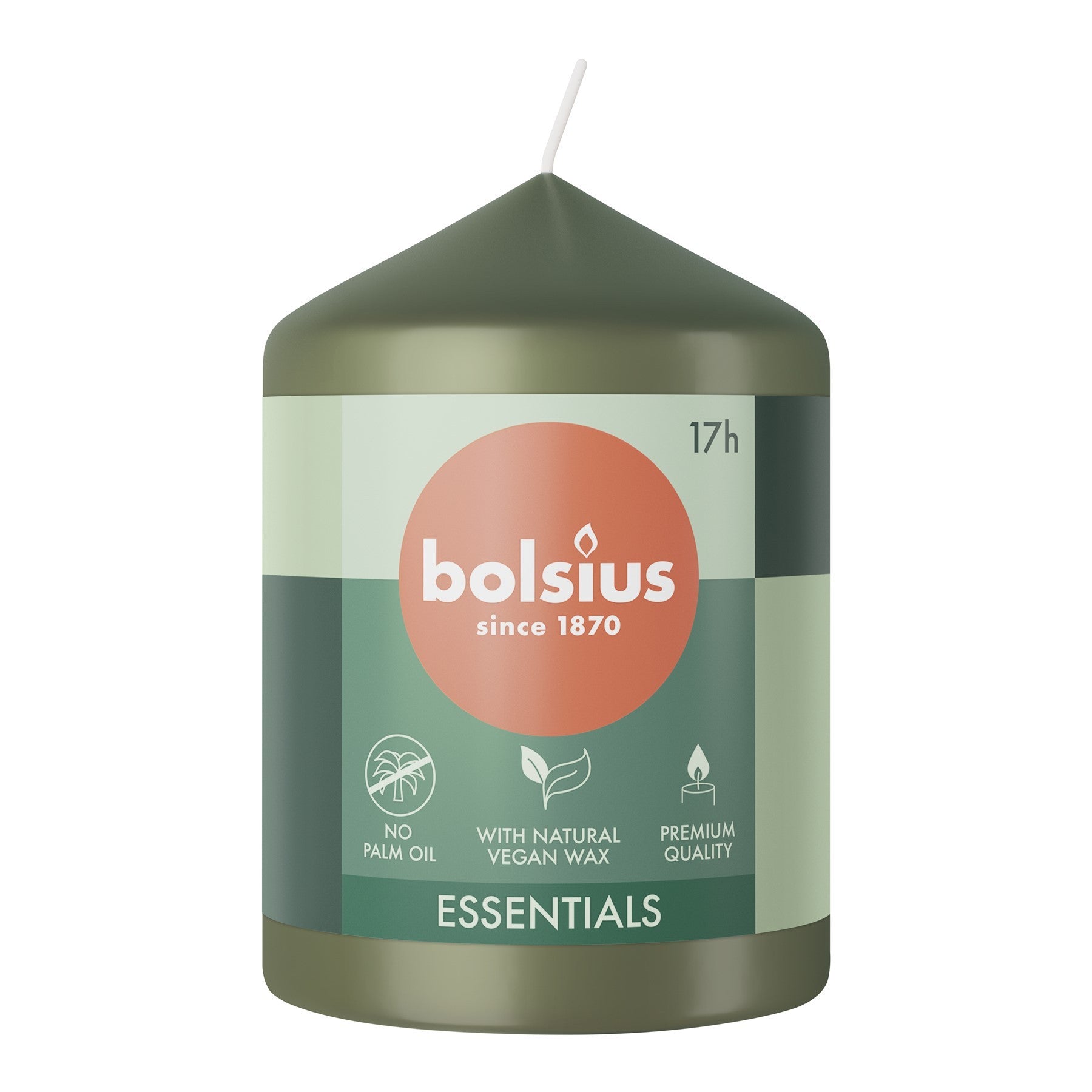 View Bolsius Olive Green Essential Pillar Candle 80mm x 58mm information
