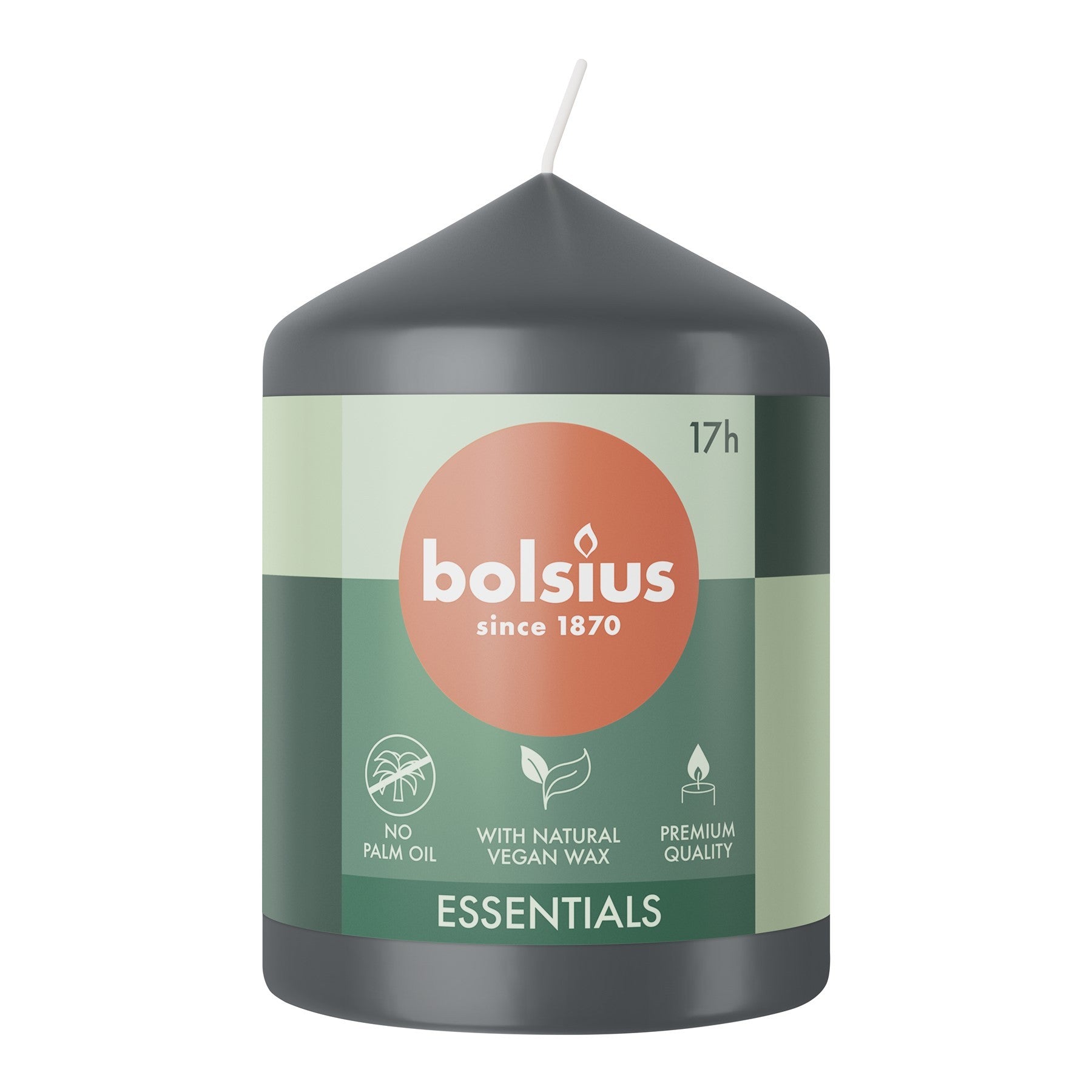 View Bolsius Stormy Grey Essential Pillar Candle 80mm x 58mm information