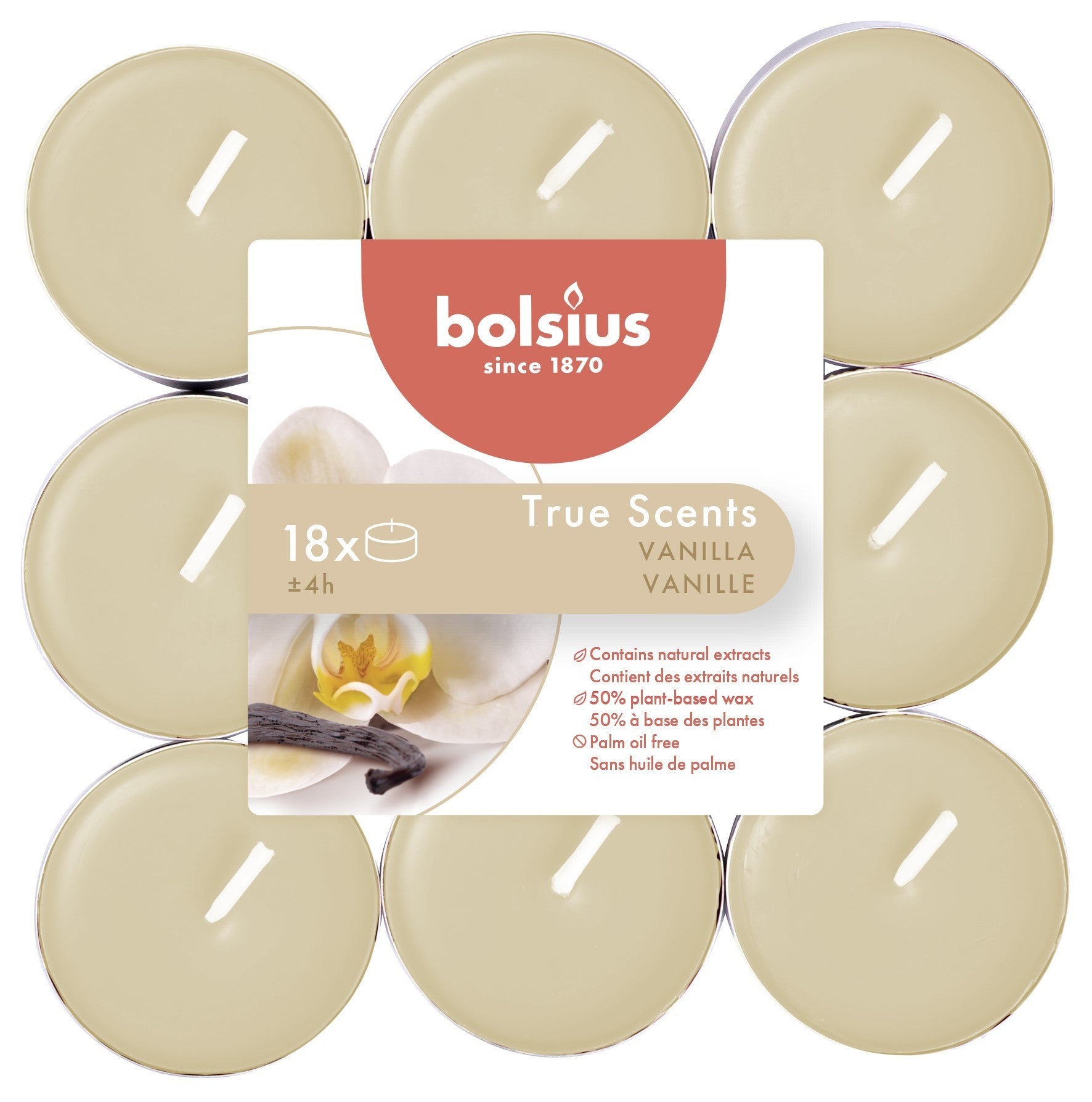 View Vanilla Bolsius Tealights pack of 18 information