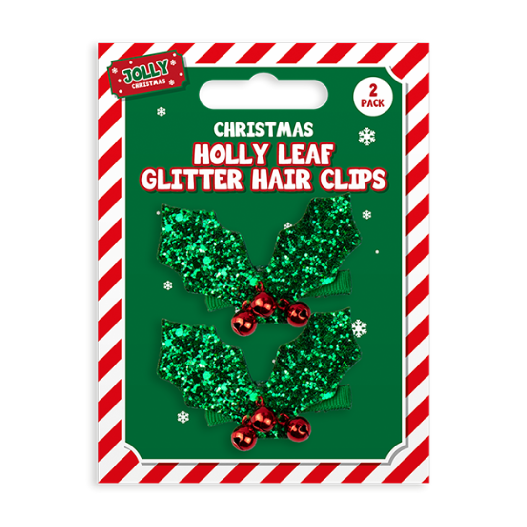 View Glitter Holly Hair Clips Pack of 2 information