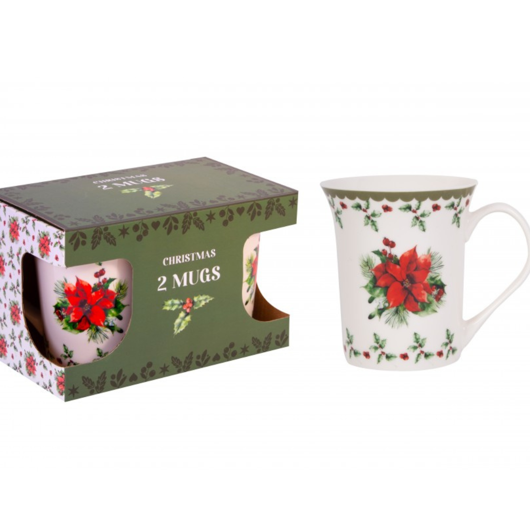 View Christmas Holly China Mugs Set of 2 information